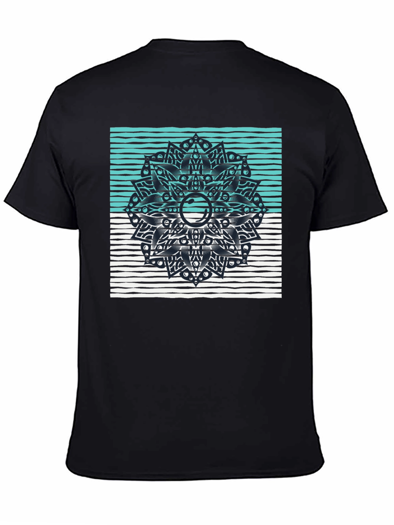 Black Graphic Tee with Geometric Mandala Design