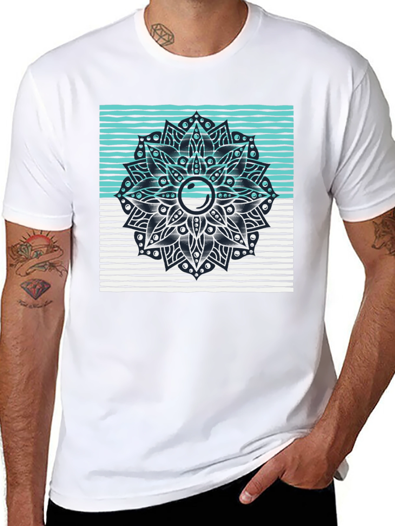 Black Graphic Tee with Geometric Mandala Design
