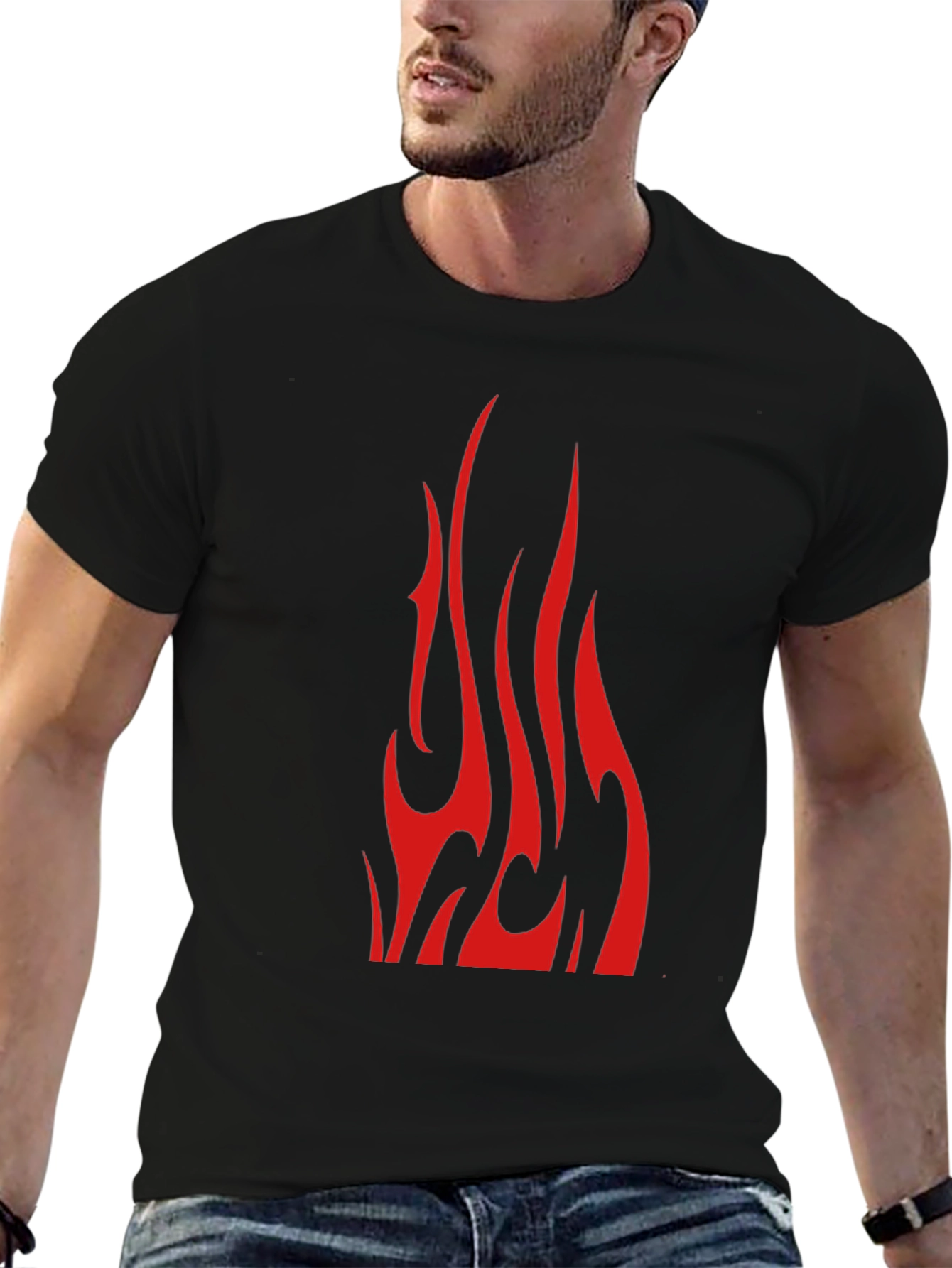 Red Flame Graphic Black T-Shirt