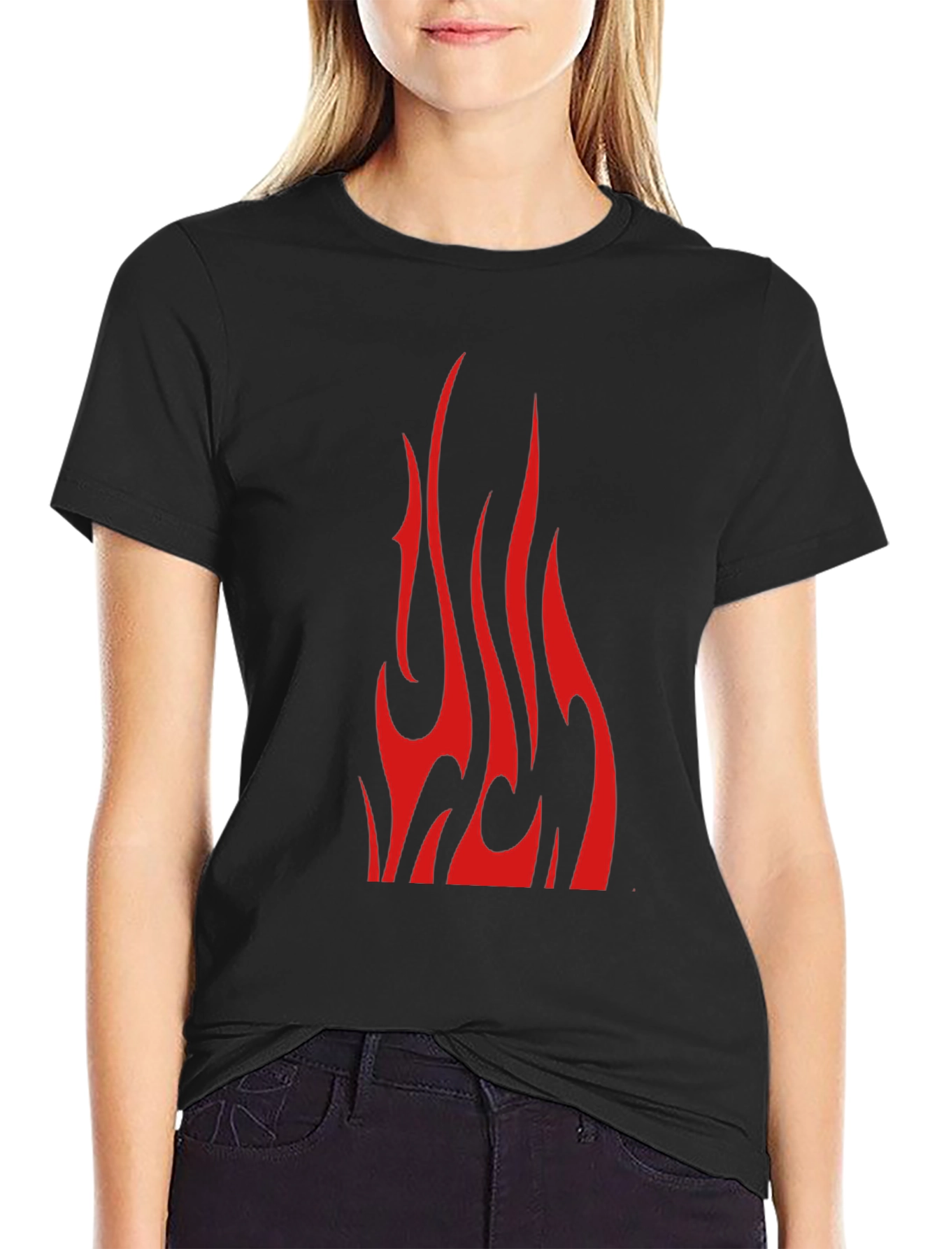 Red Flame Graphic Black T-Shirt