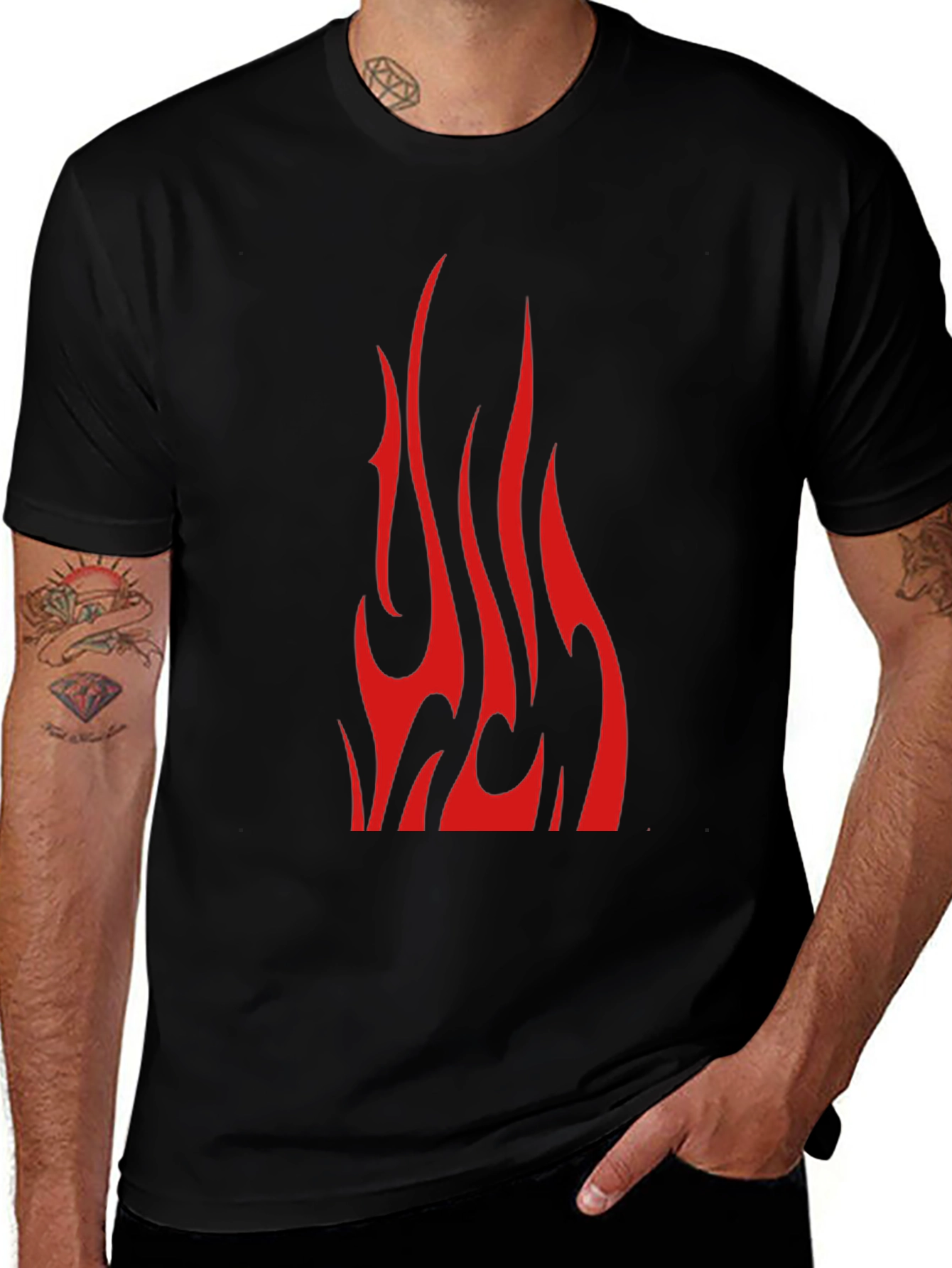 Red Flame Graphic Black T-Shirt