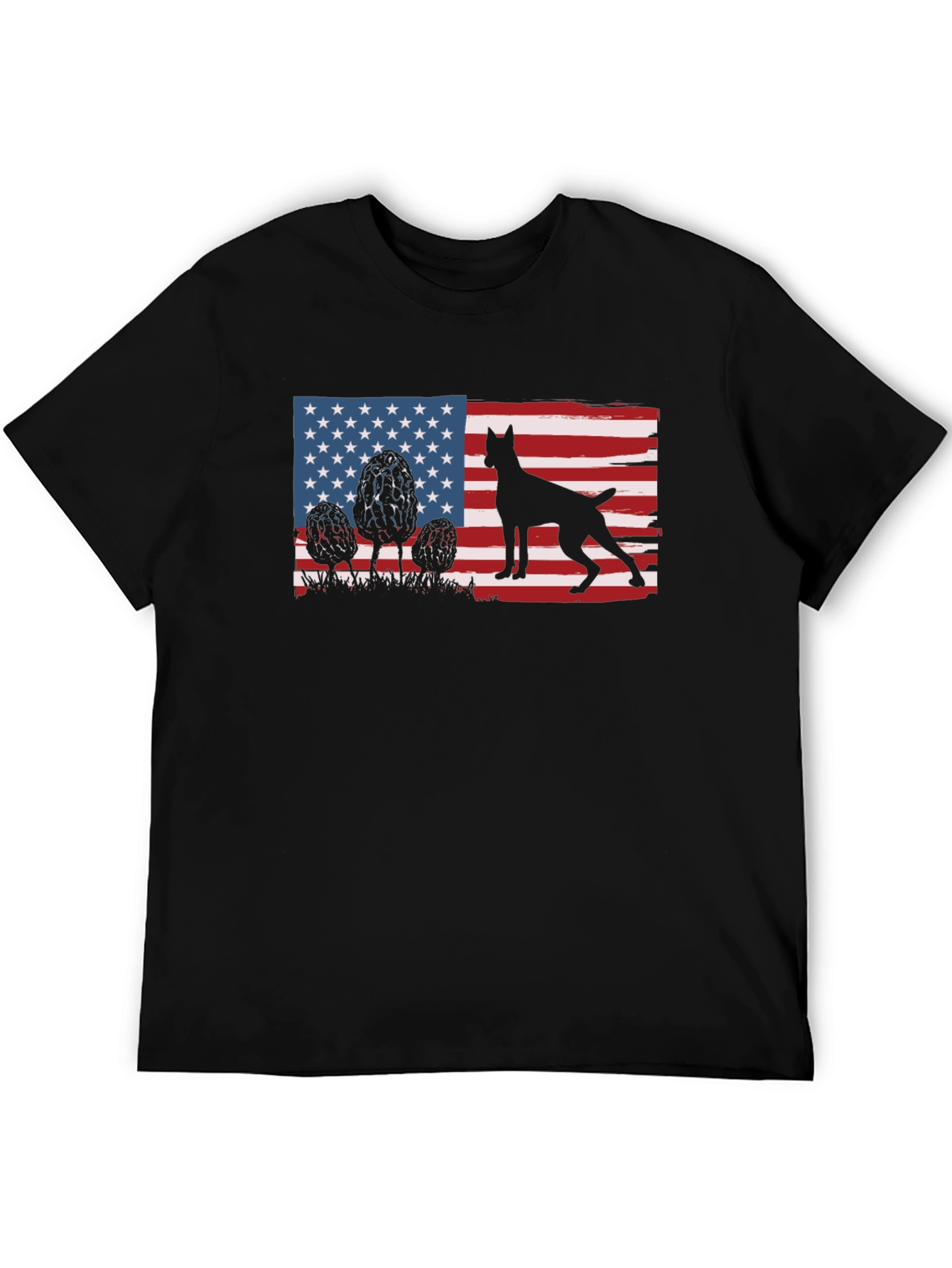 Patriotic Dog Silhouette American Flag T-Shirt