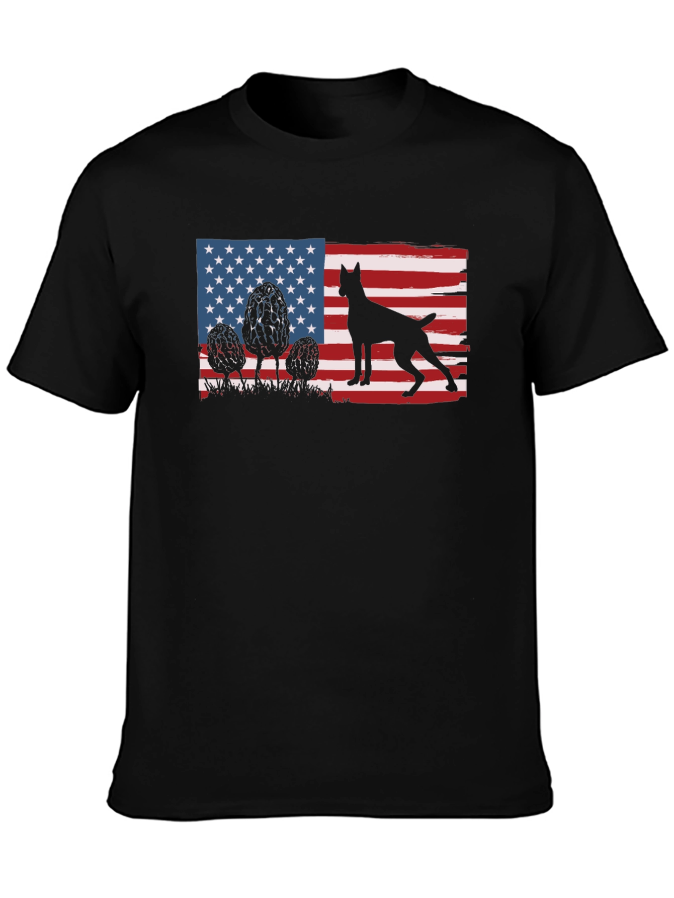 Patriotic Dog Silhouette American Flag T-Shirt