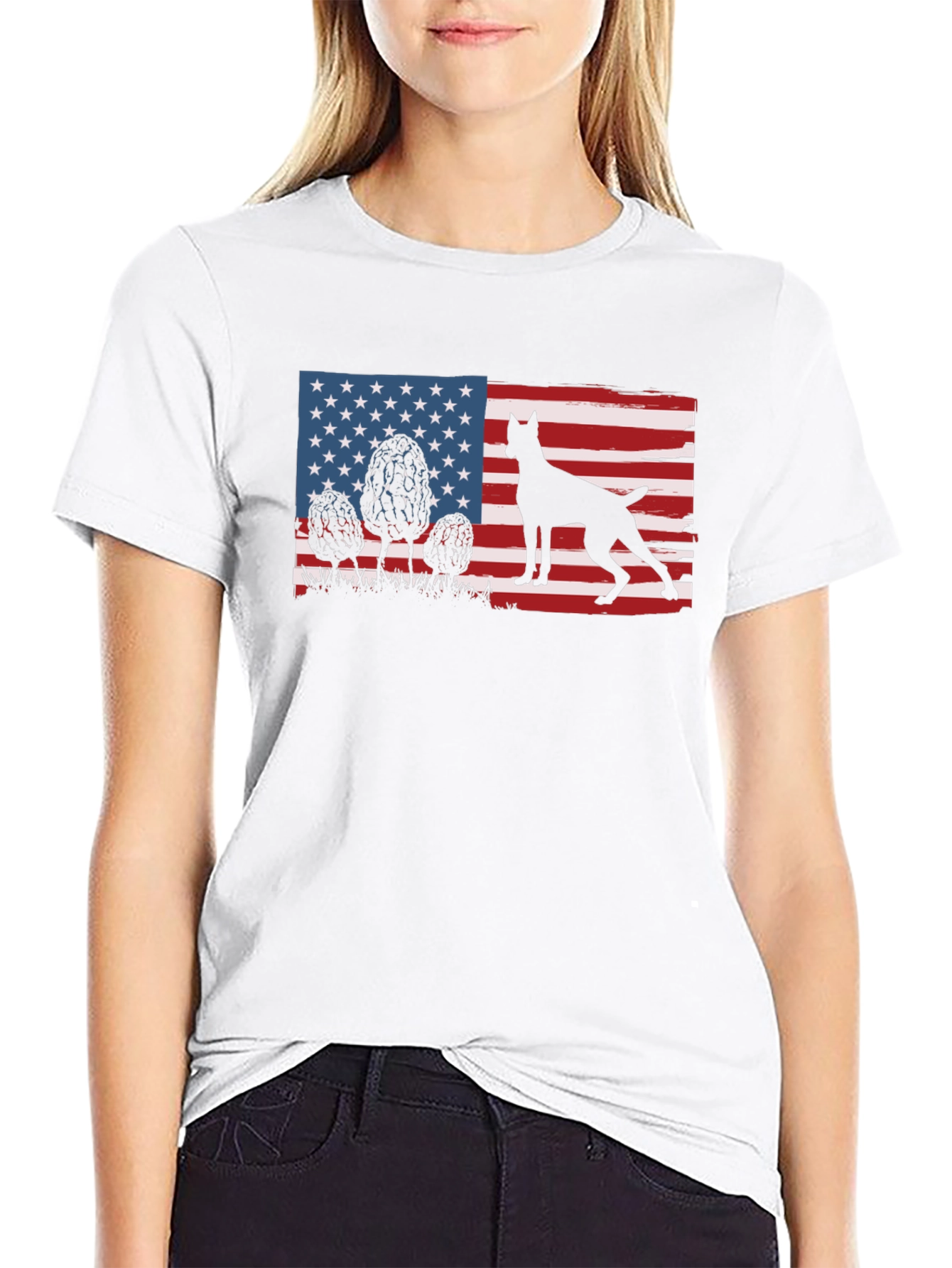 Patriotic Dog Silhouette American Flag T-Shirt