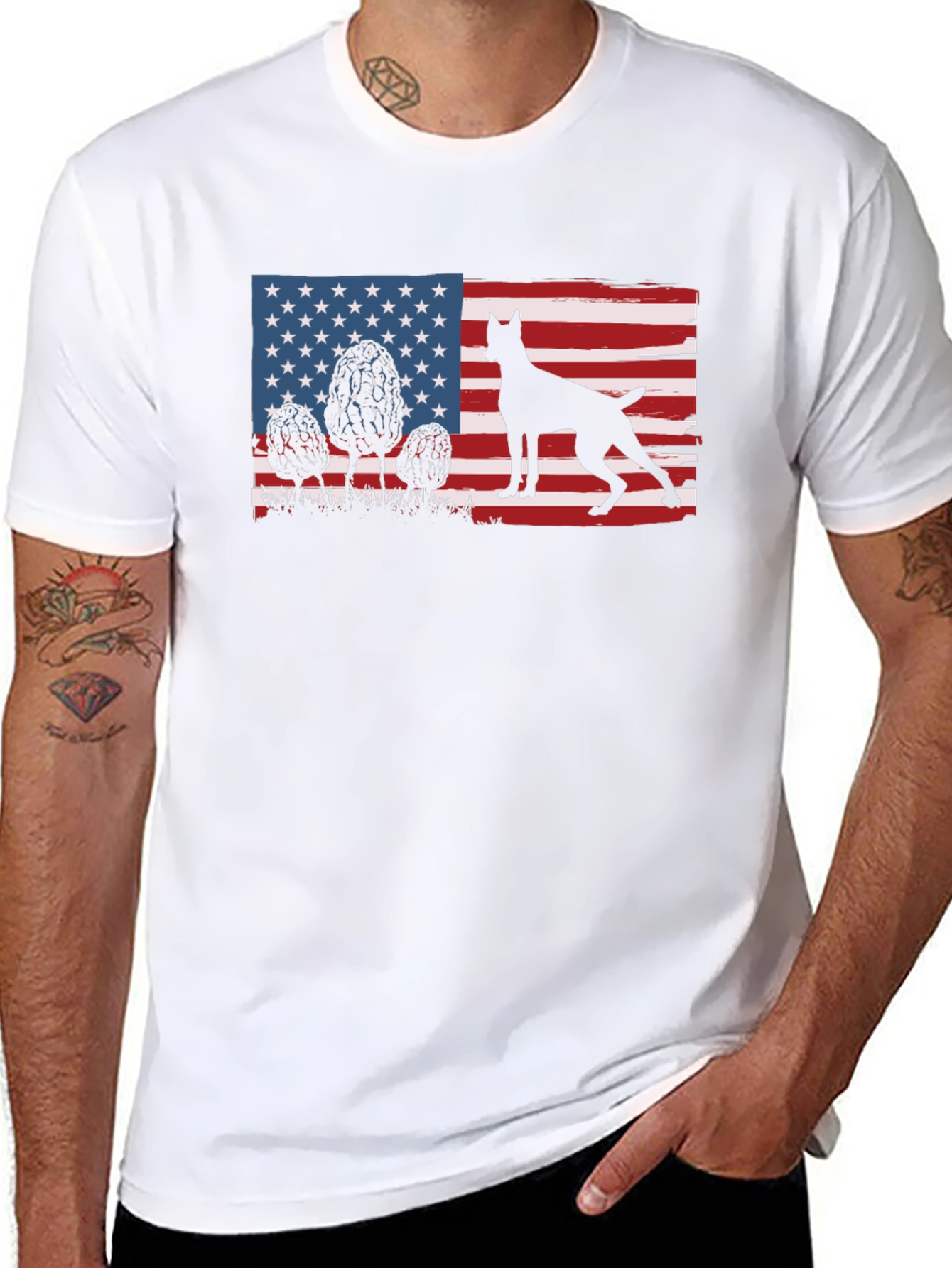 Patriotic Dog Silhouette American Flag T-Shirt