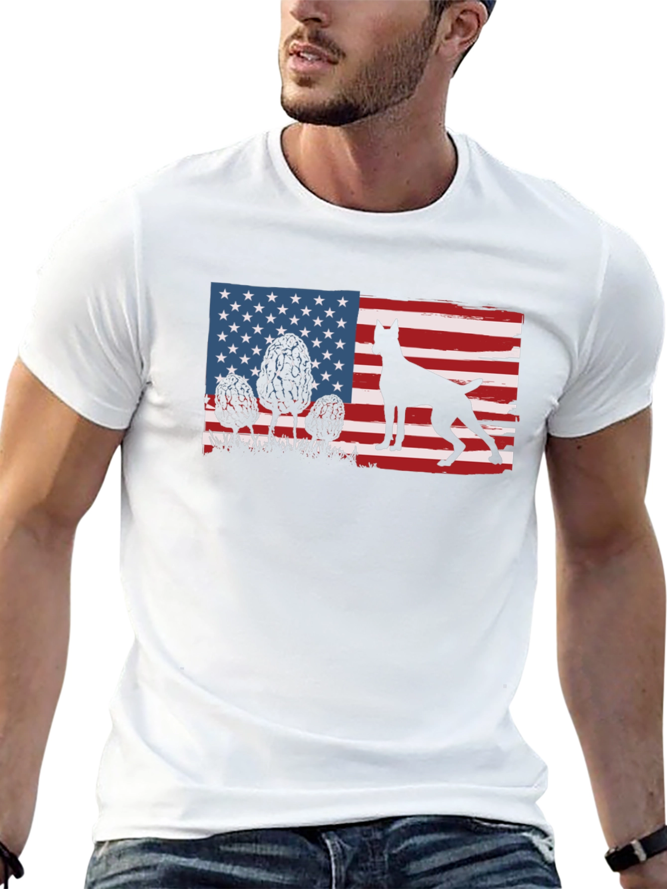 Patriotic Dog Silhouette American Flag T-Shirt