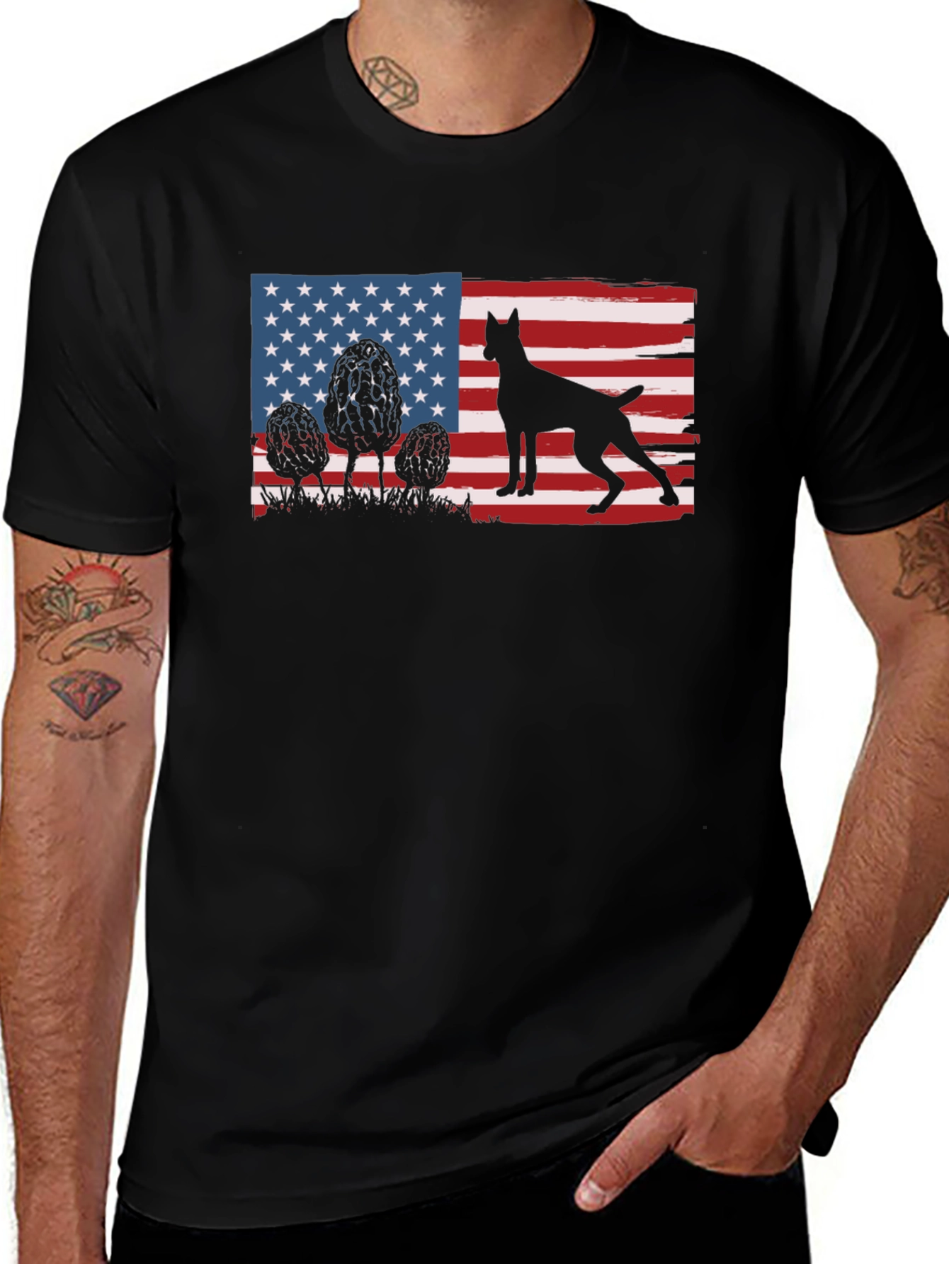 Patriotic Dog Silhouette American Flag T-Shirt