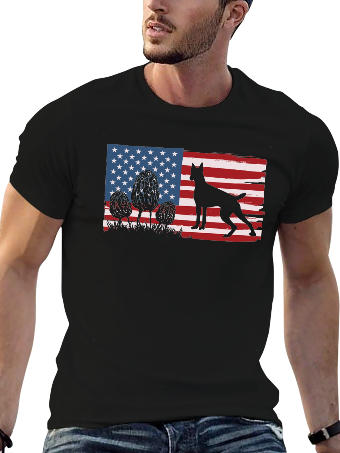 Patriotic Dog Silhouette American Flag T-Shirt