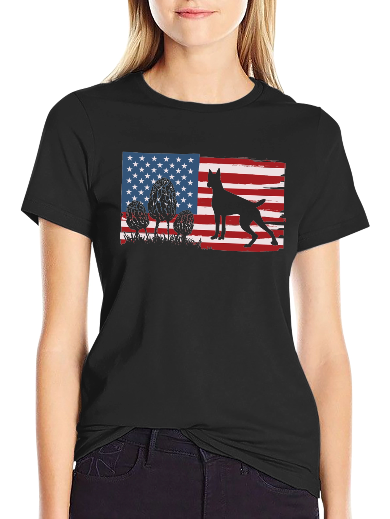 Patriotic Dog Silhouette American Flag T-Shirt