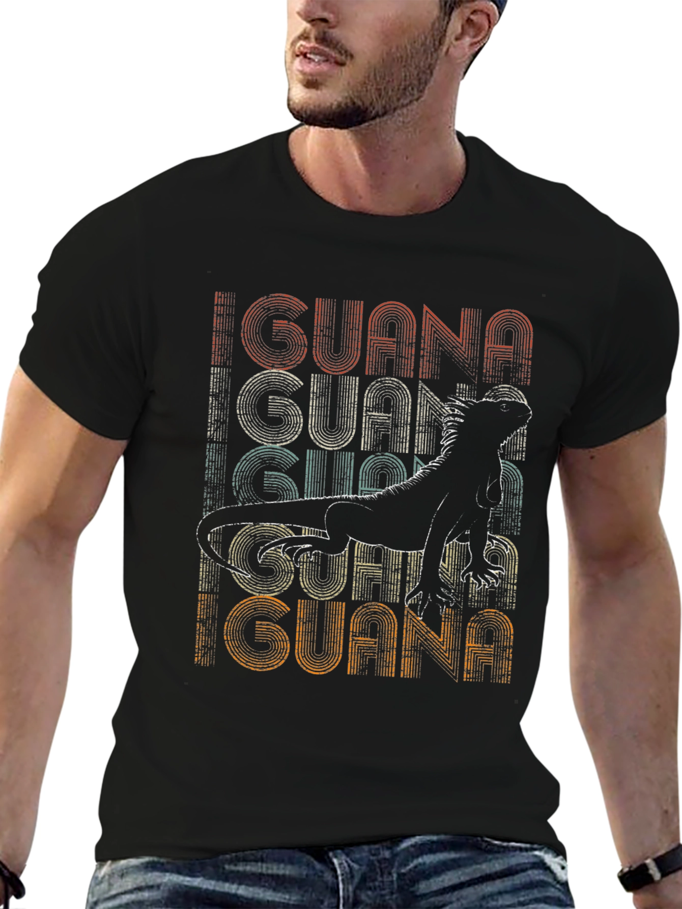 Retro Iguana Graphic Tee - Mens Black T-Shirt