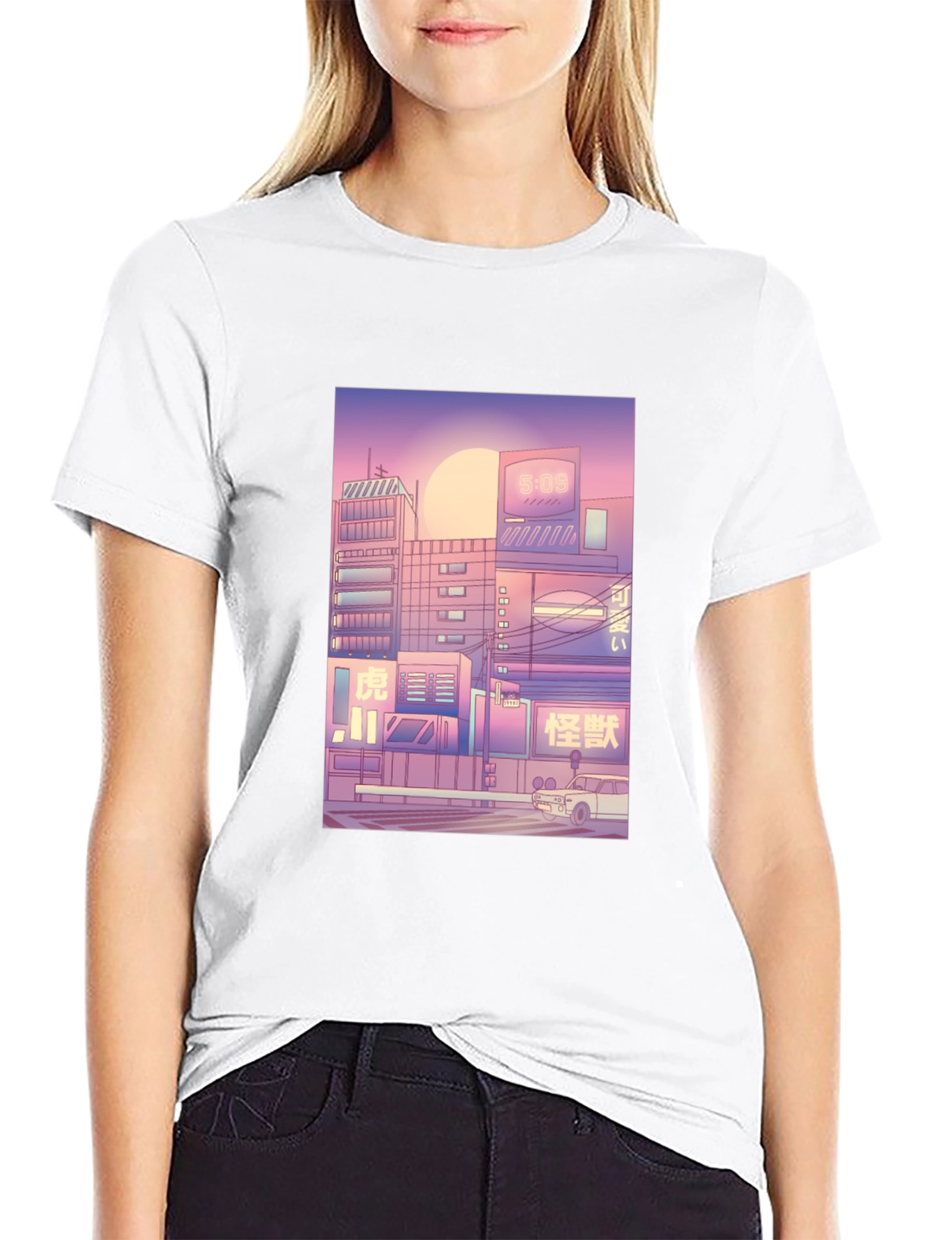 Trendy Black T-Shirt with Cityscape Print