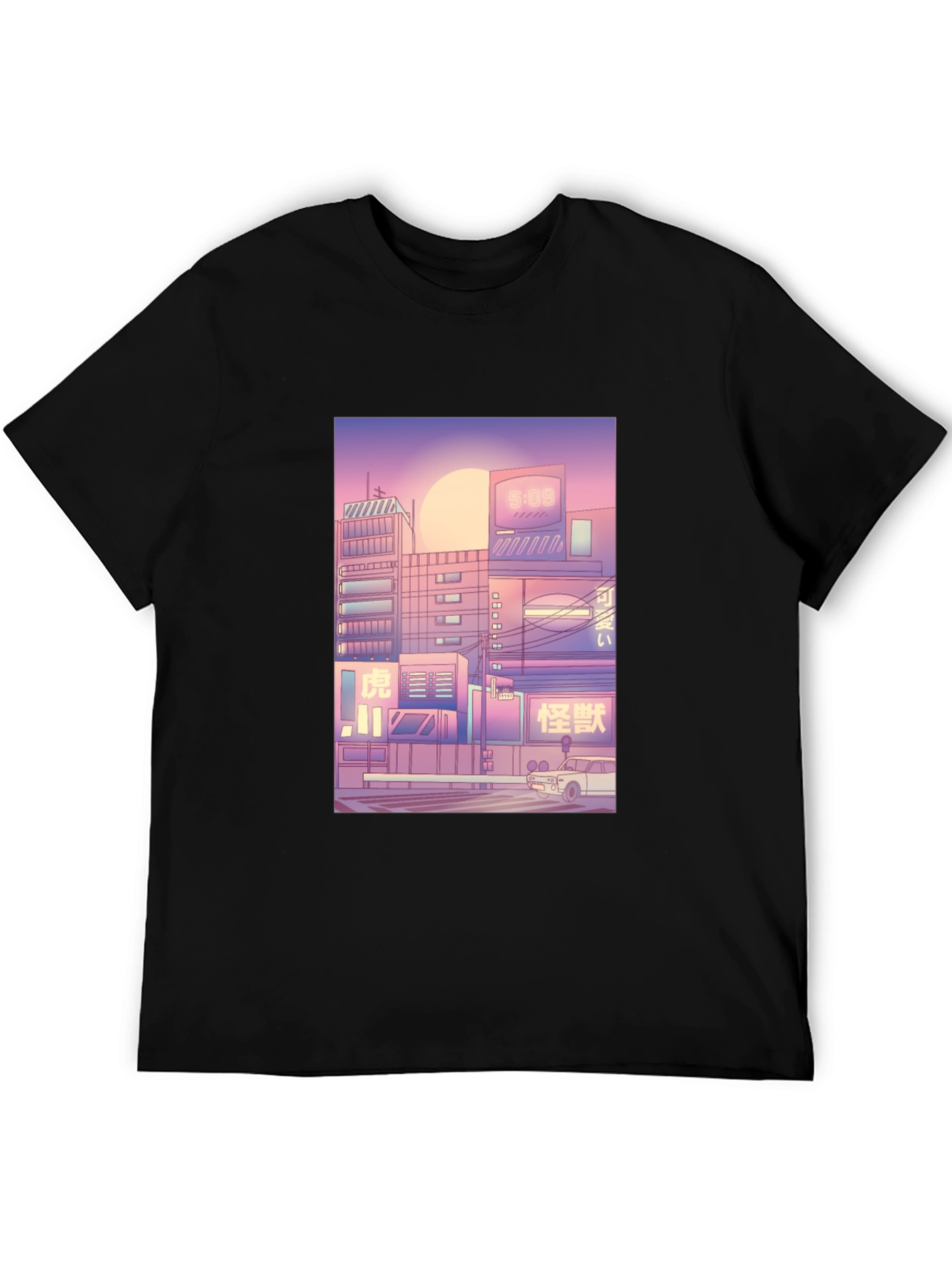 Trendy Black T-Shirt with Cityscape Print