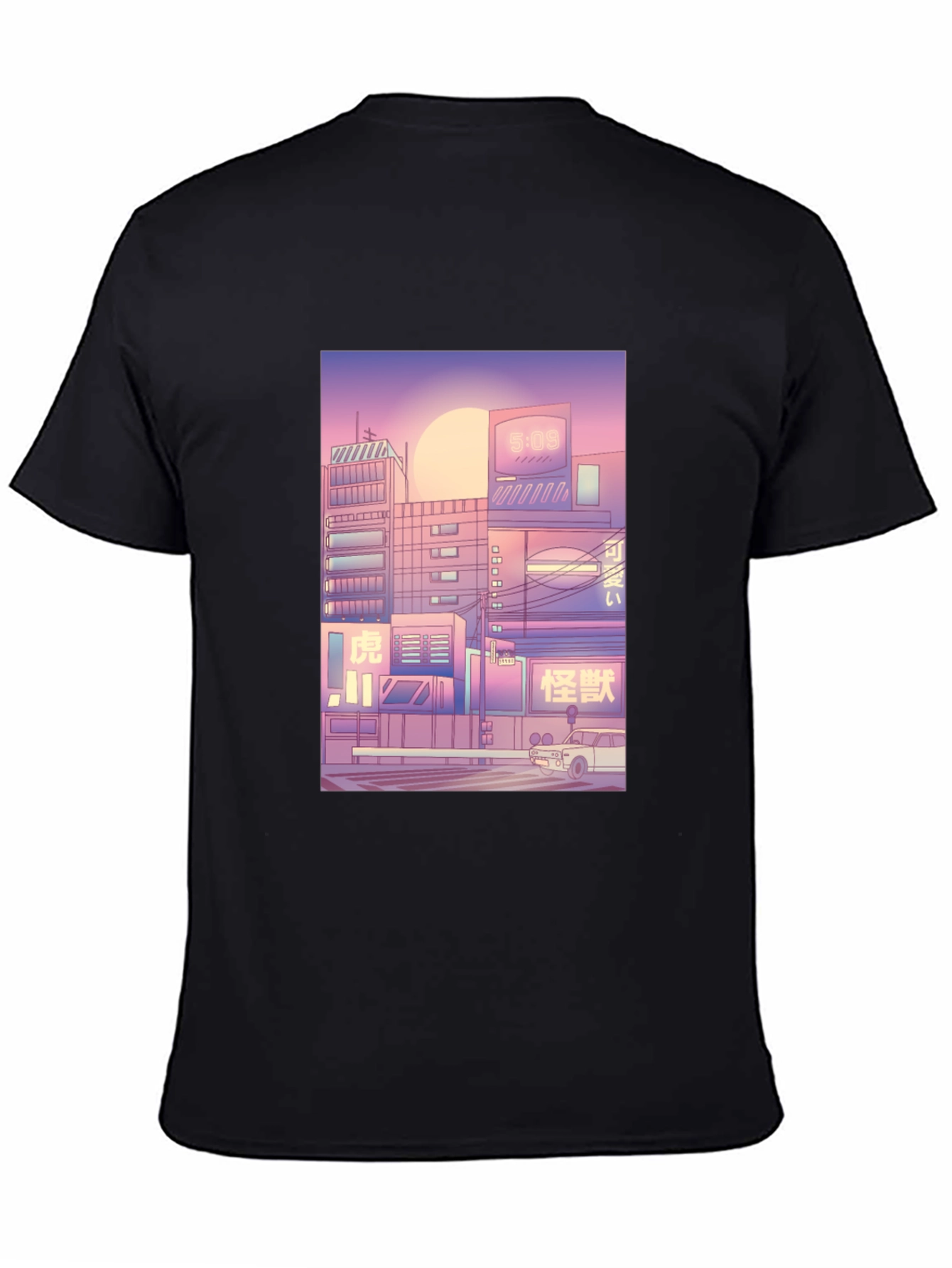 Trendy Black T-Shirt with Cityscape Print