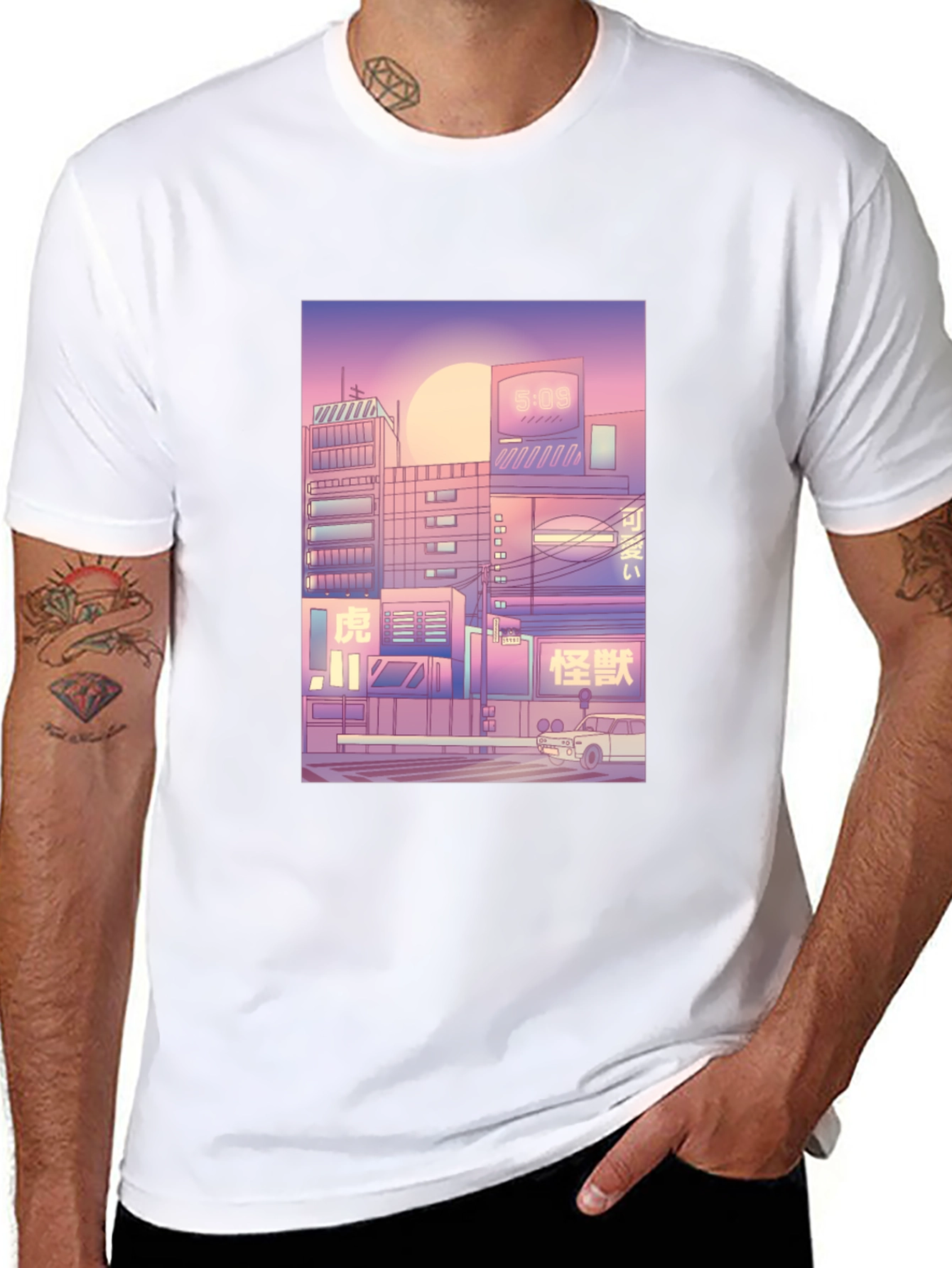 Trendy Black T-Shirt with Cityscape Print