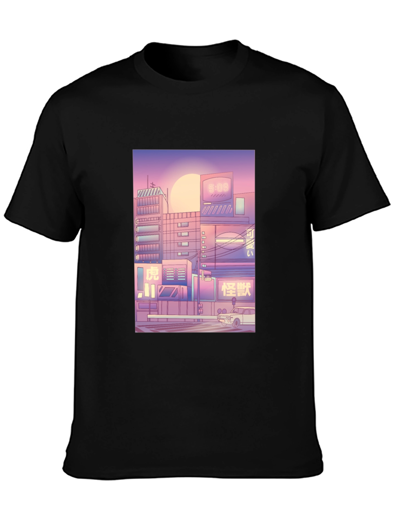 Trendy Black T-Shirt with Cityscape Print