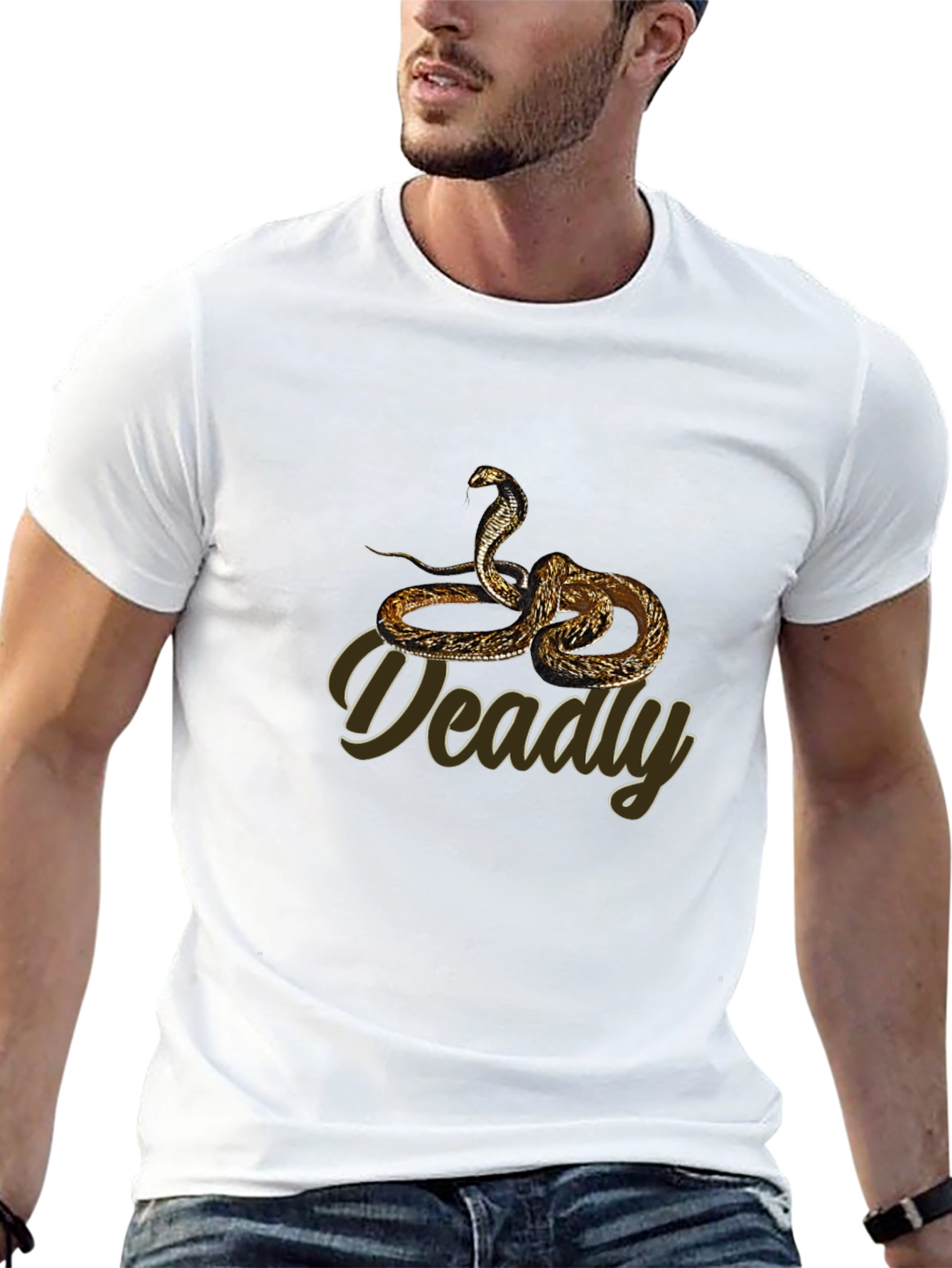 Mens Black Cobra Graphic Tee - Deadly Snake Design