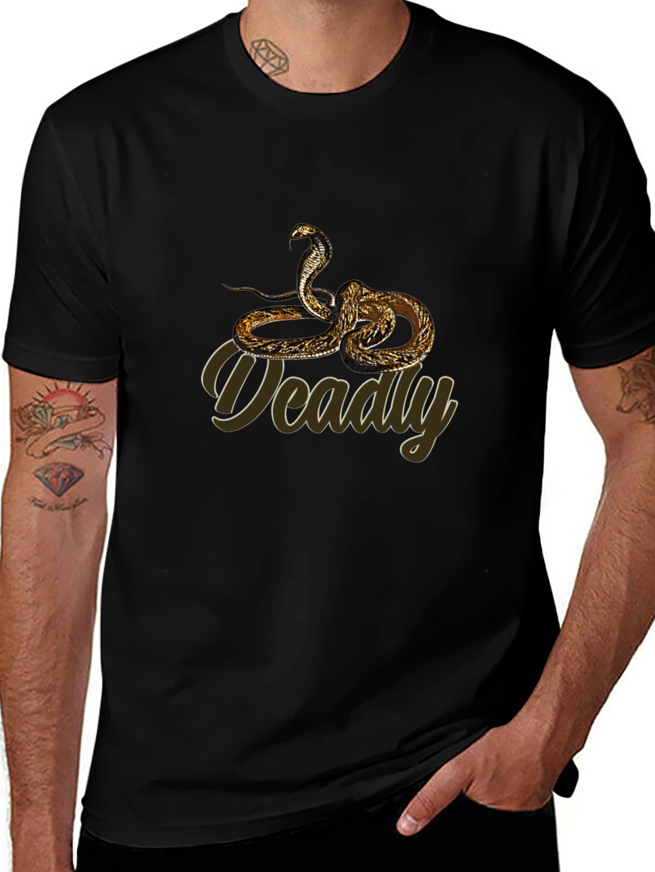 Mens Black Cobra Graphic Tee - Deadly Snake Design