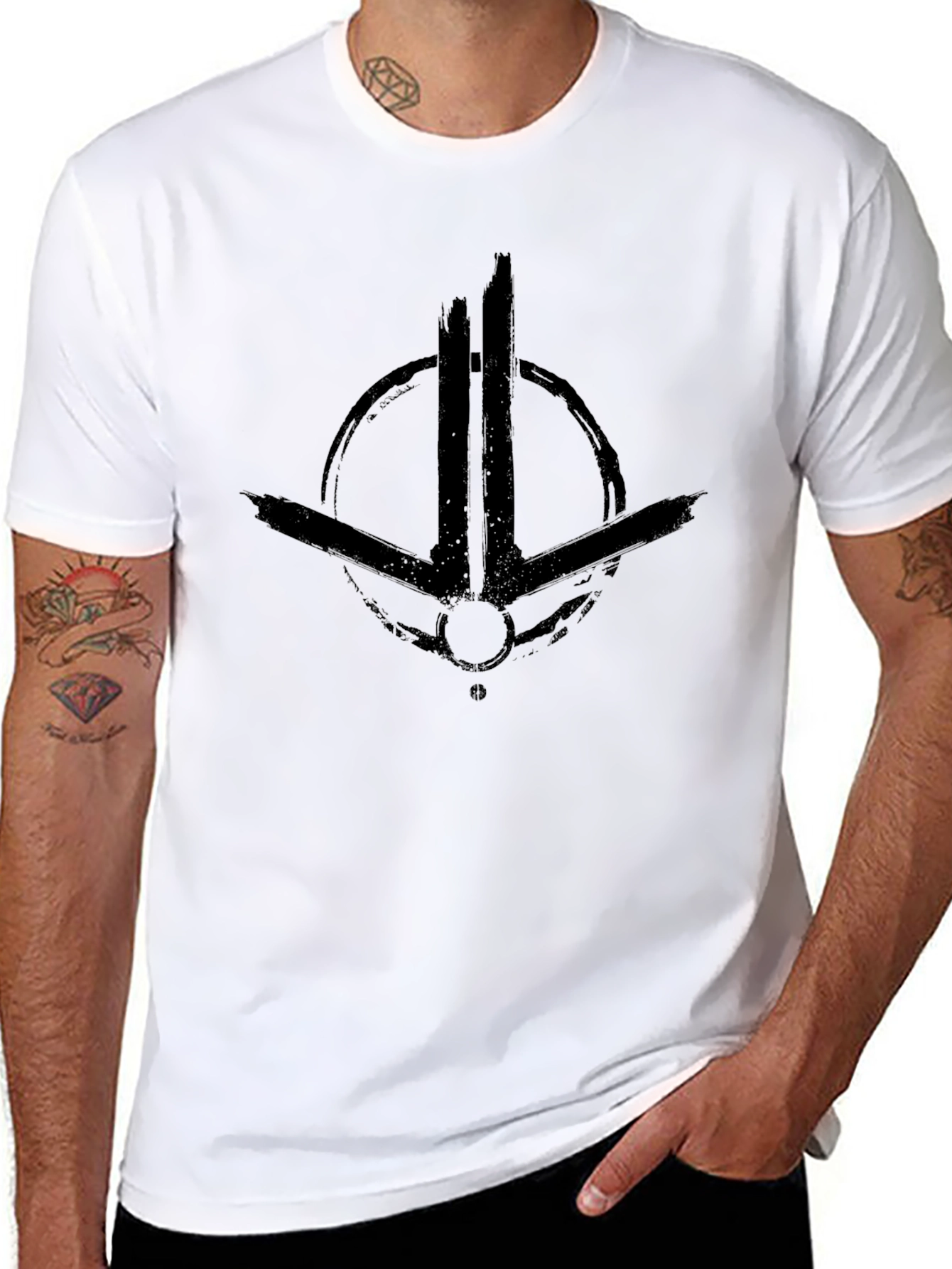 Black Graphic Tee - Abstract Symbol Design