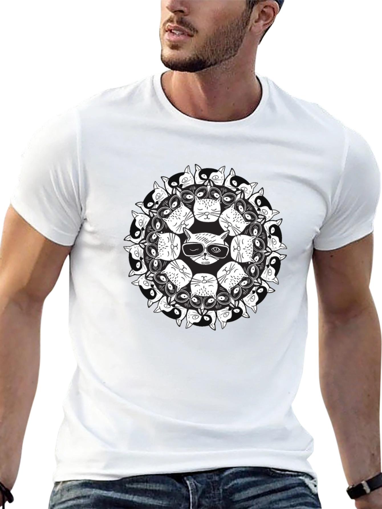 Cat Mandala Graphic Black T-Shirt