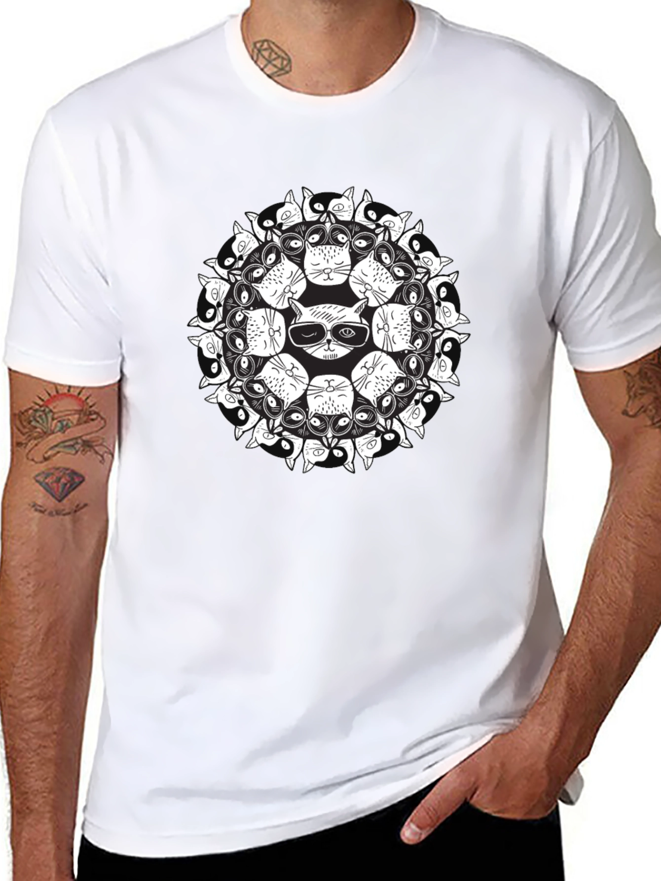 Cat Mandala Graphic Black T-Shirt