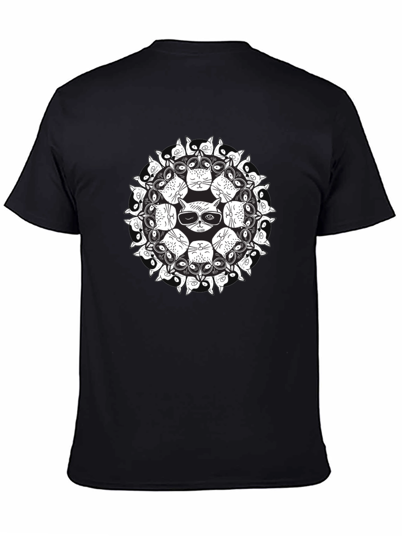 Cat Mandala Graphic Black T-Shirt