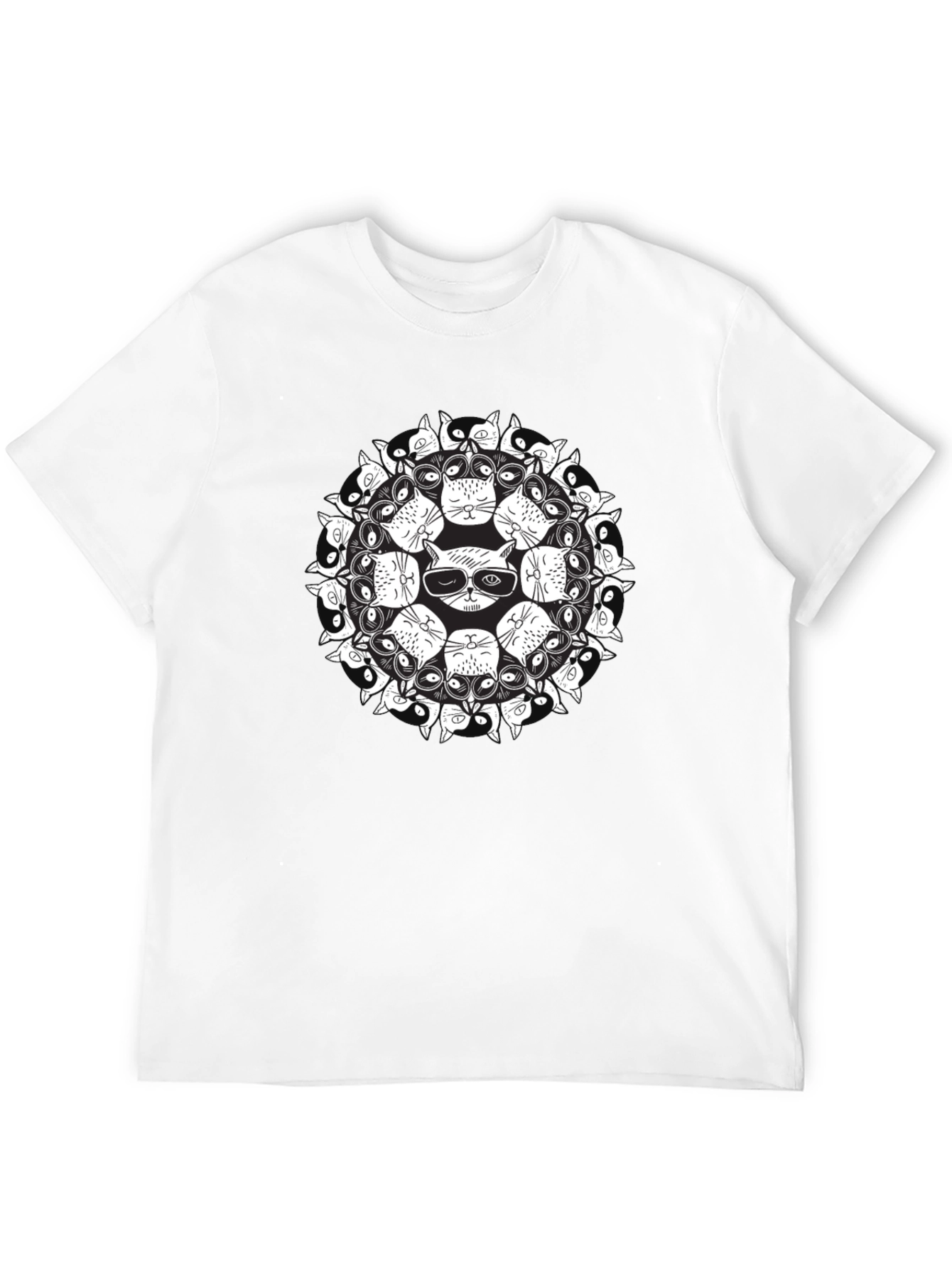 Cat Mandala Graphic Black T-Shirt
