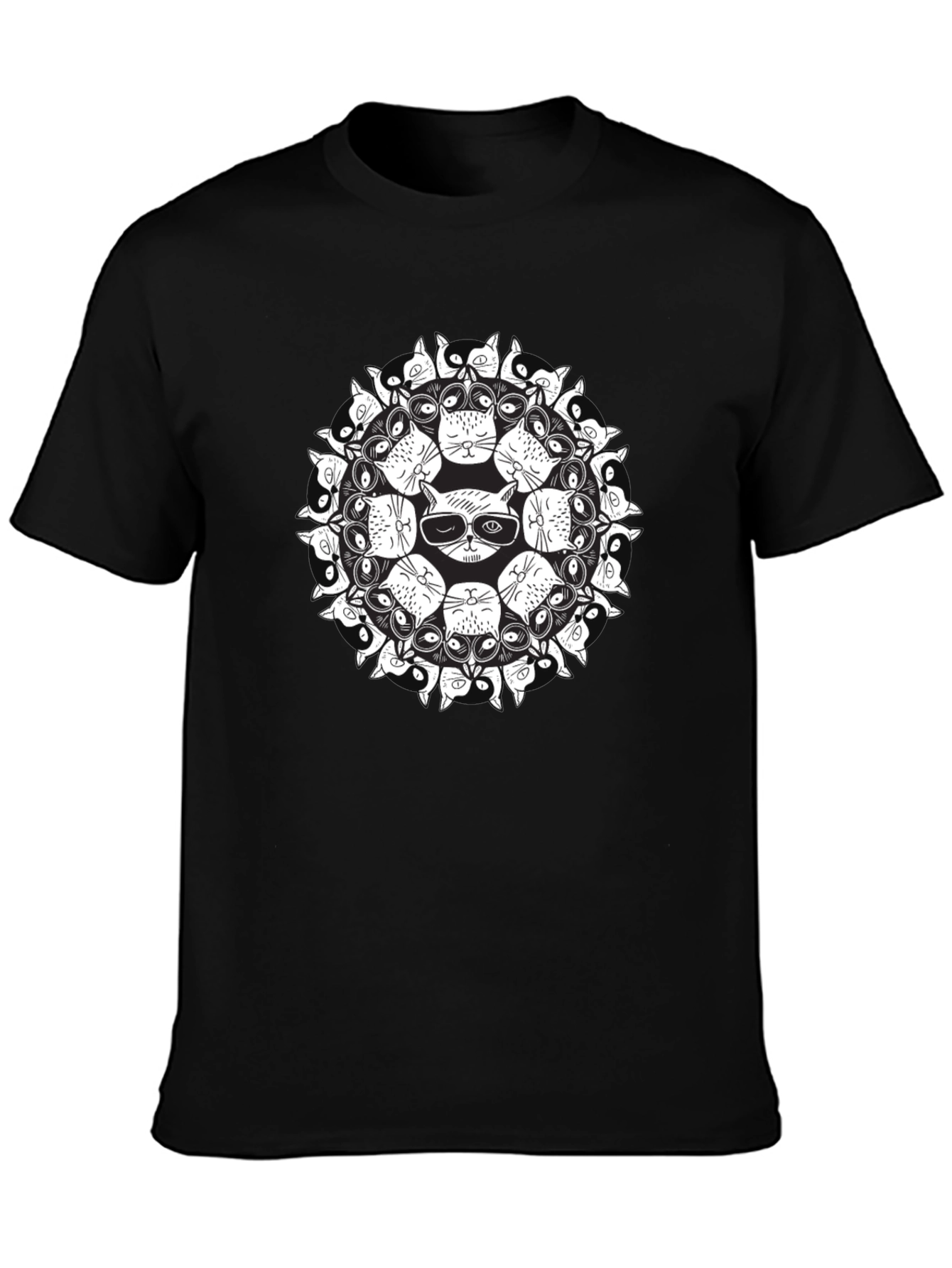 Cat Mandala Graphic Black T-Shirt