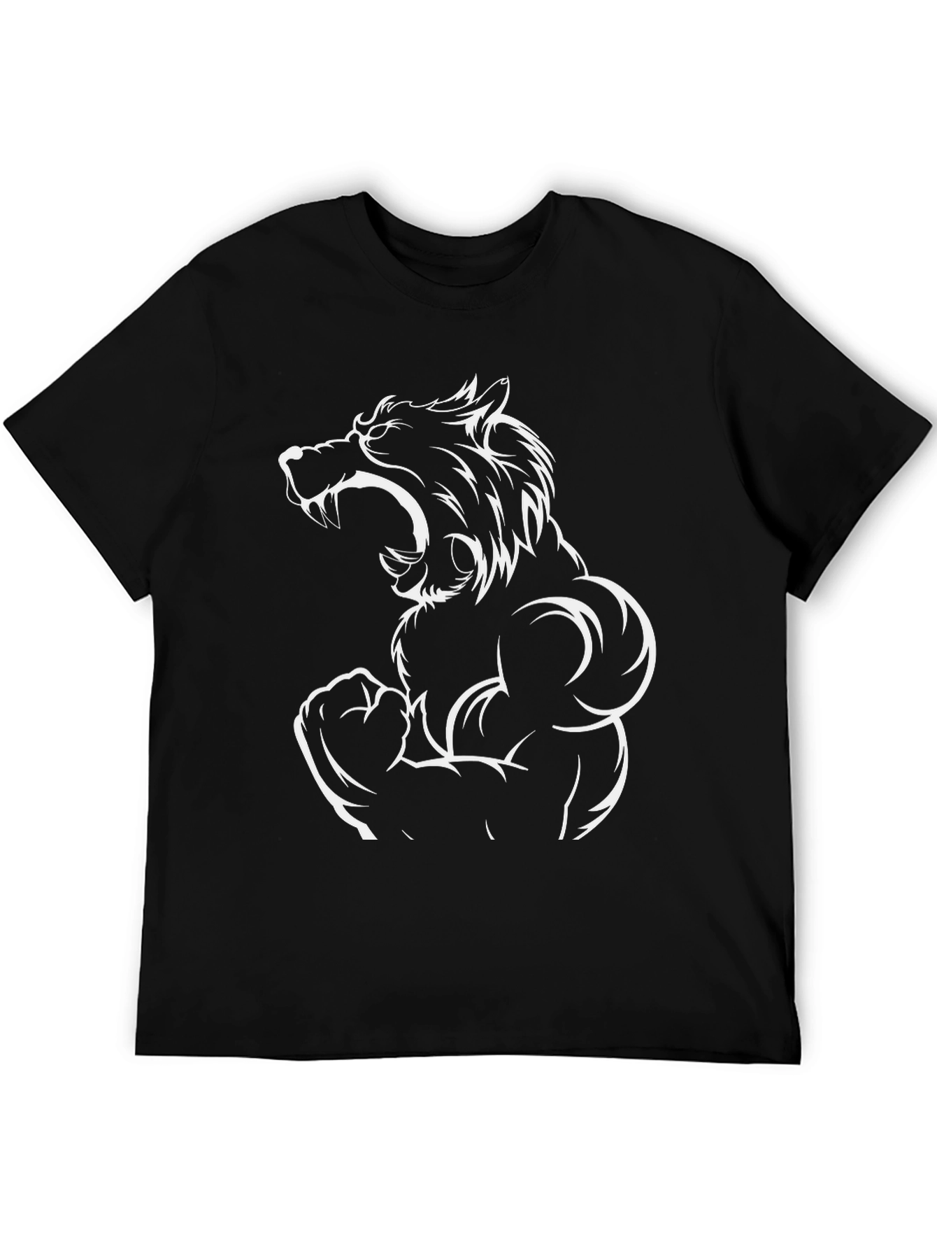 Black T-Shirt with Wolf Muscle Design