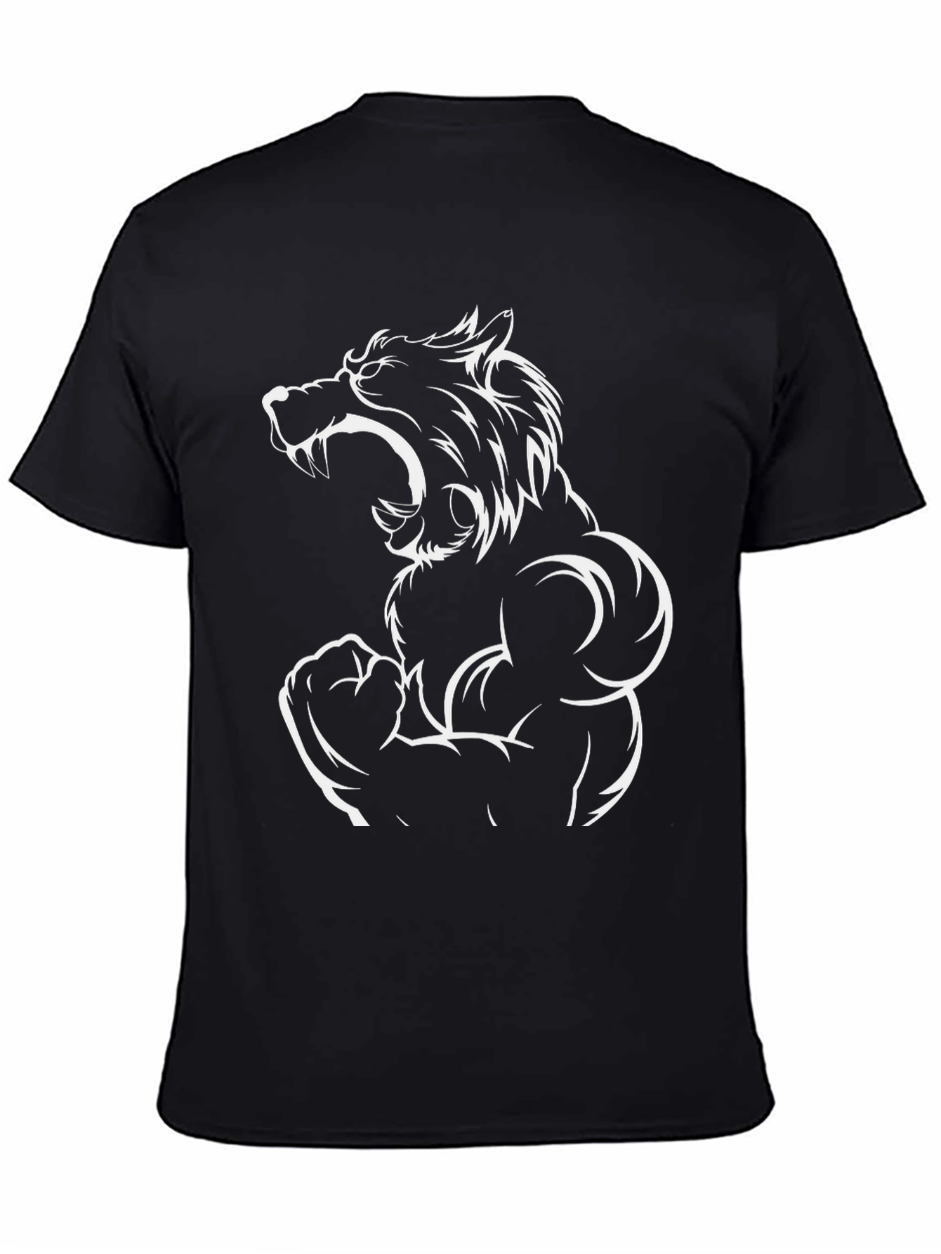 Black T-Shirt with Wolf Muscle Design