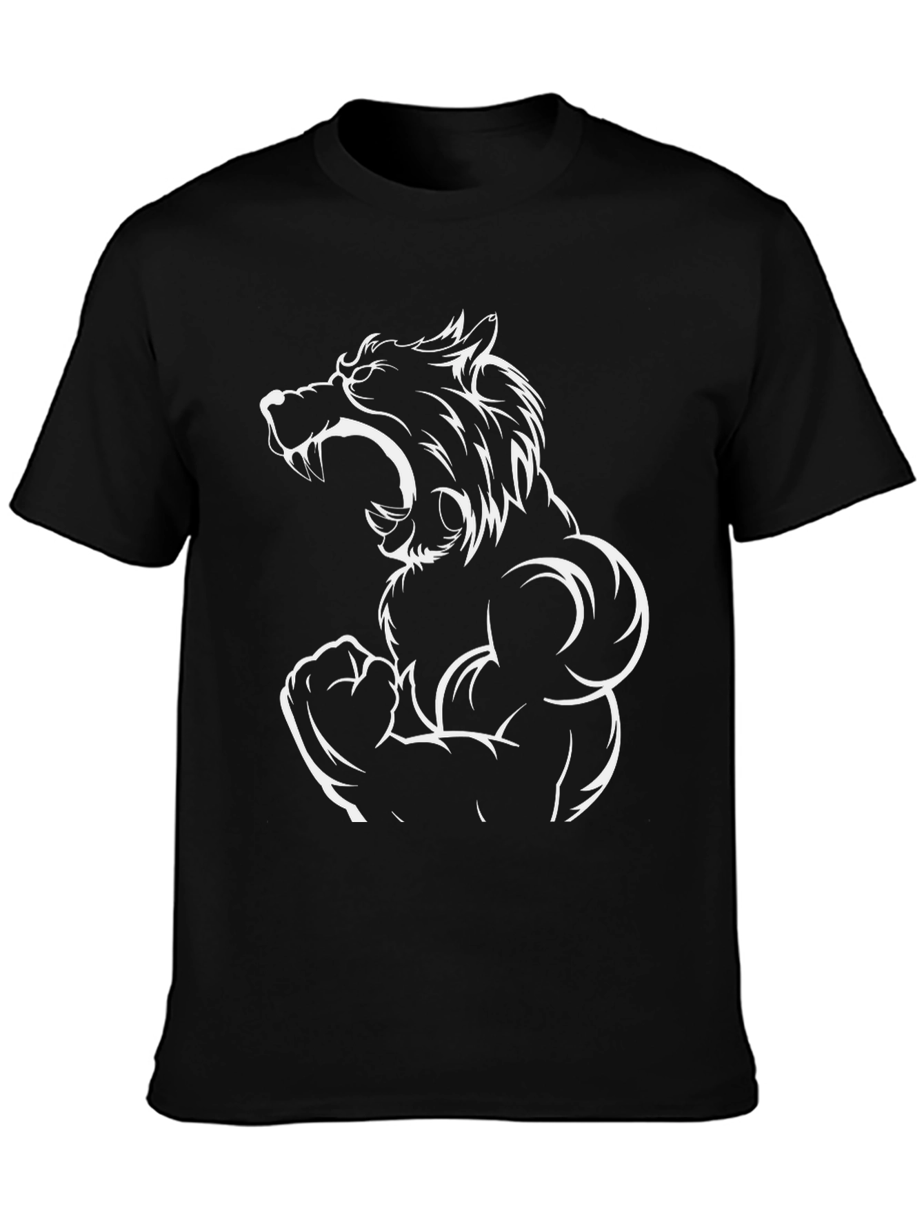 Black T-Shirt with Wolf Muscle Design