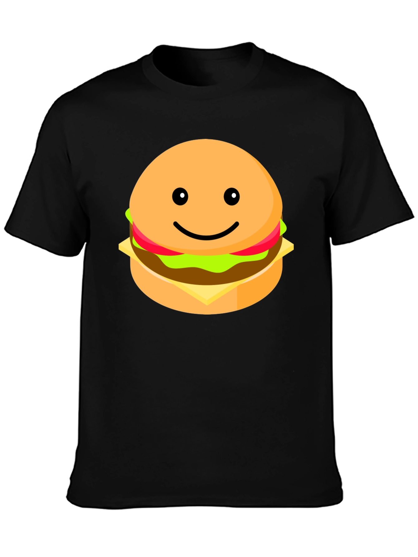 Smiling Burger Graphic Tee - Casual Black T-Shirt