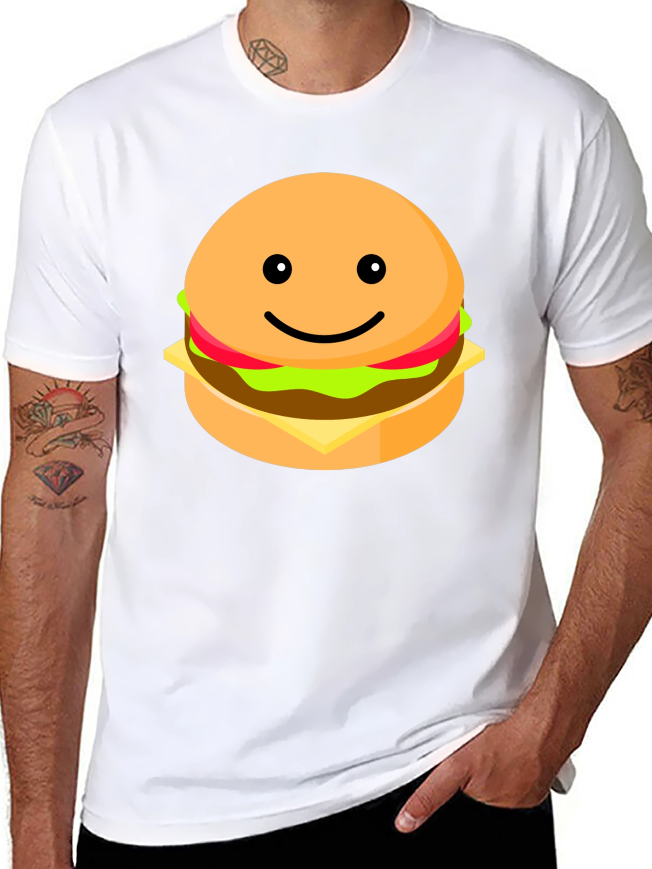 Smiling Burger Graphic Tee - Casual Black T-Shirt