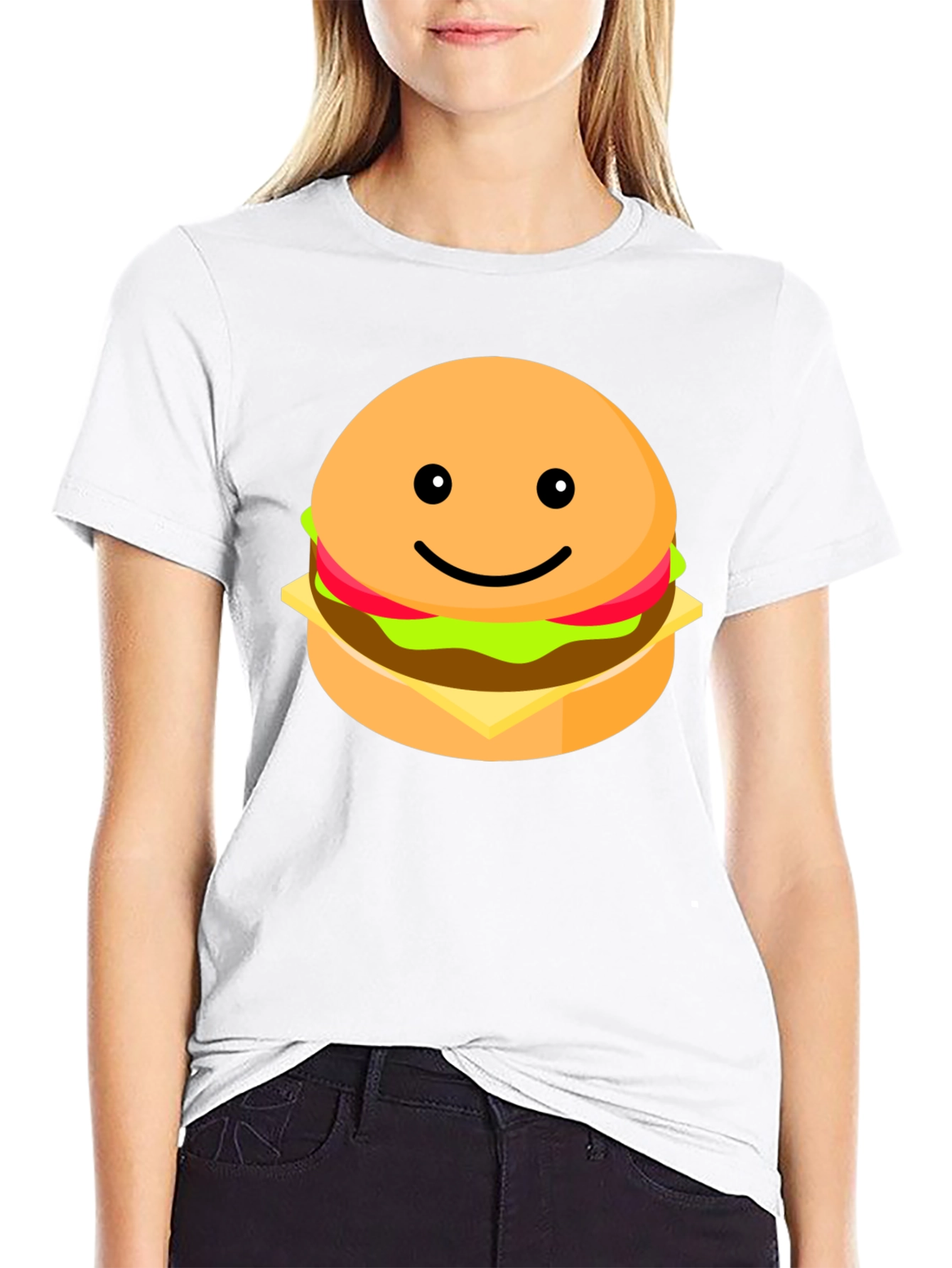 Smiling Burger Graphic Tee - Casual Black T-Shirt