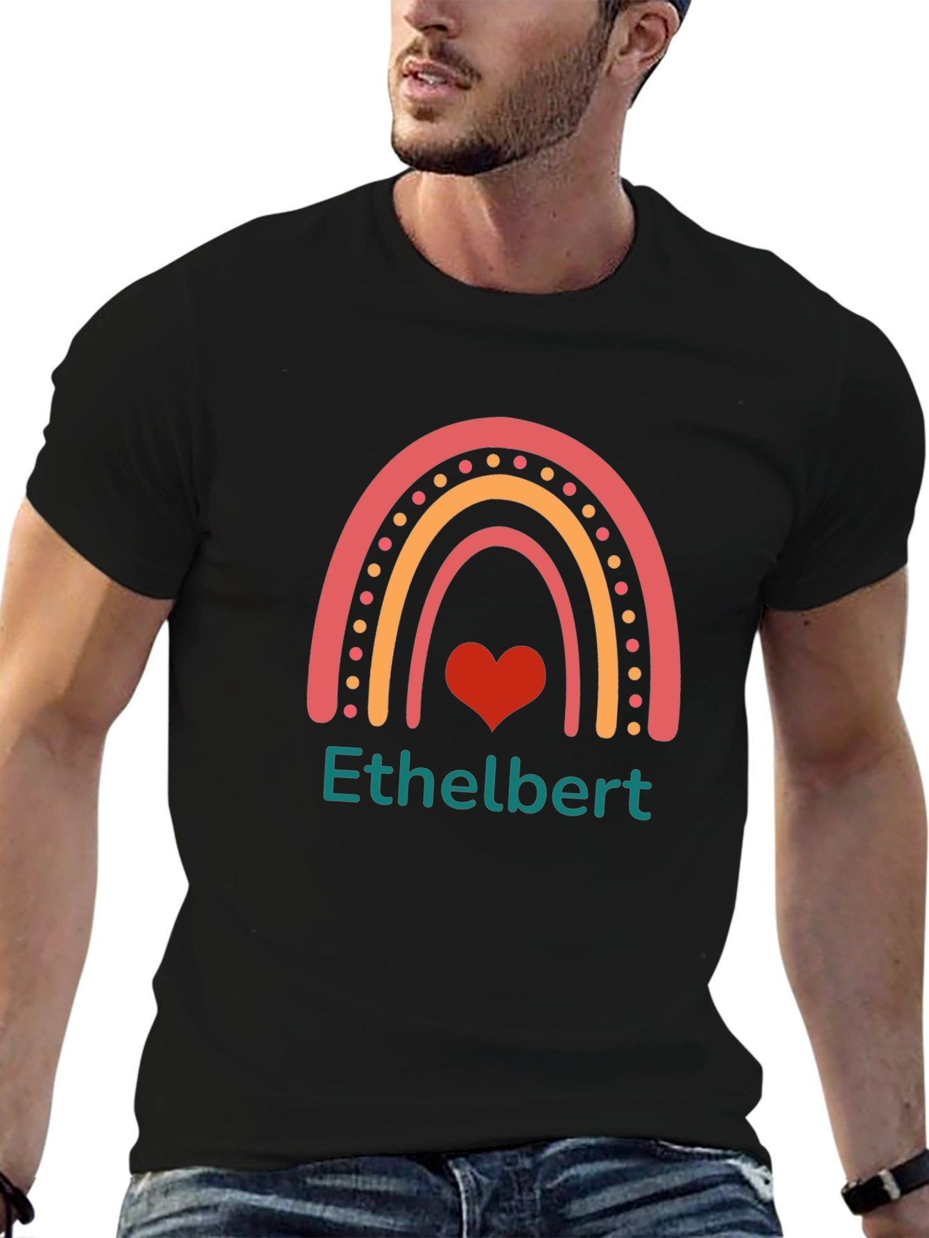 Ethelbert Rainbow Heart Black T-Shirt