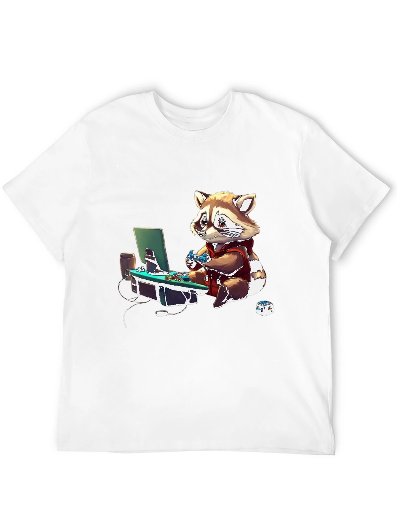 Gamer Raccoon Graphic Tee - Black Casual Shirt