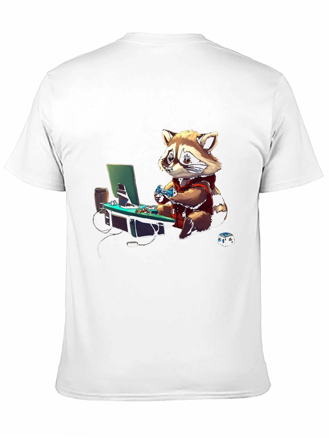 Gamer Raccoon Graphic Tee - Black Casual Shirt