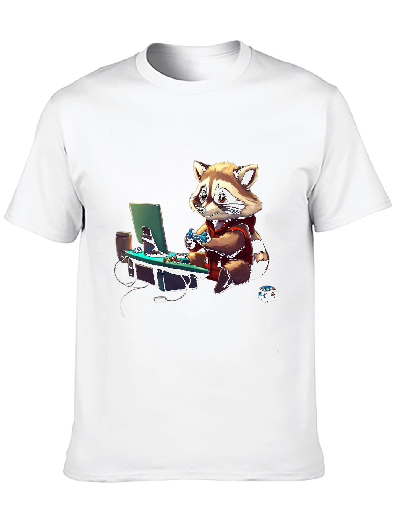 Gamer Raccoon Graphic Tee - Black Casual Shirt