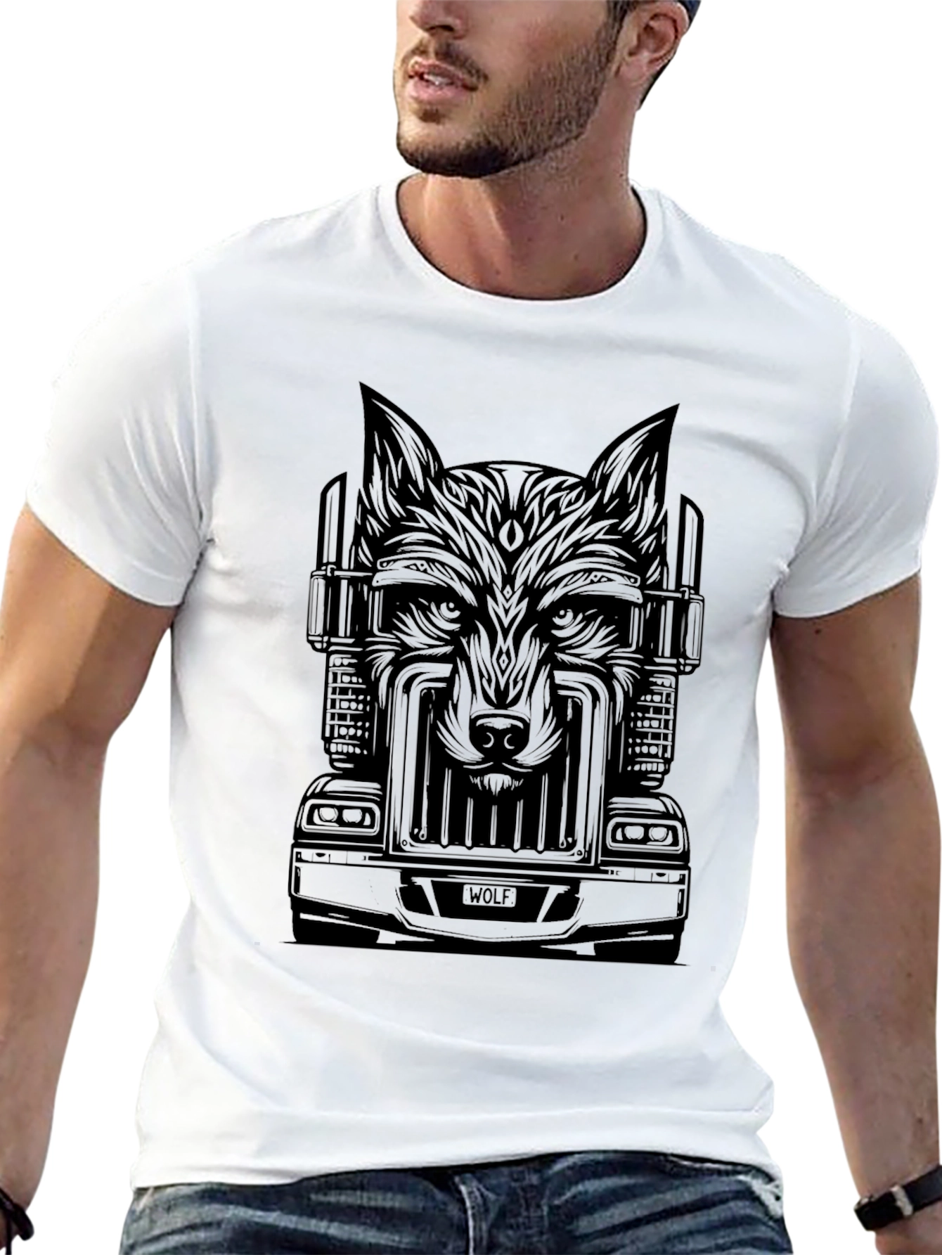Wolf Trucker Graphic Tee - Cool Black T-Shirt