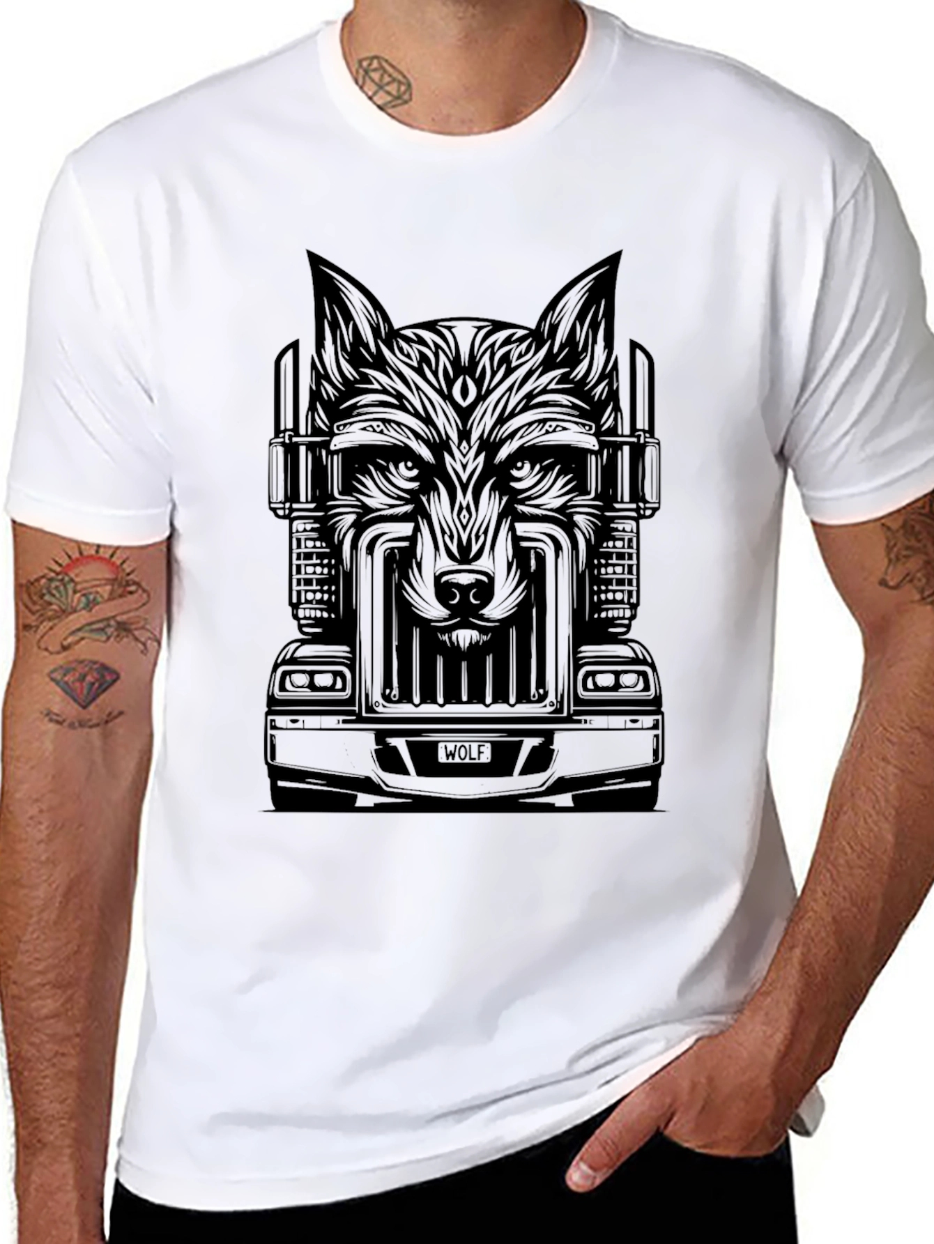 Wolf Trucker Graphic Tee - Cool Black T-Shirt