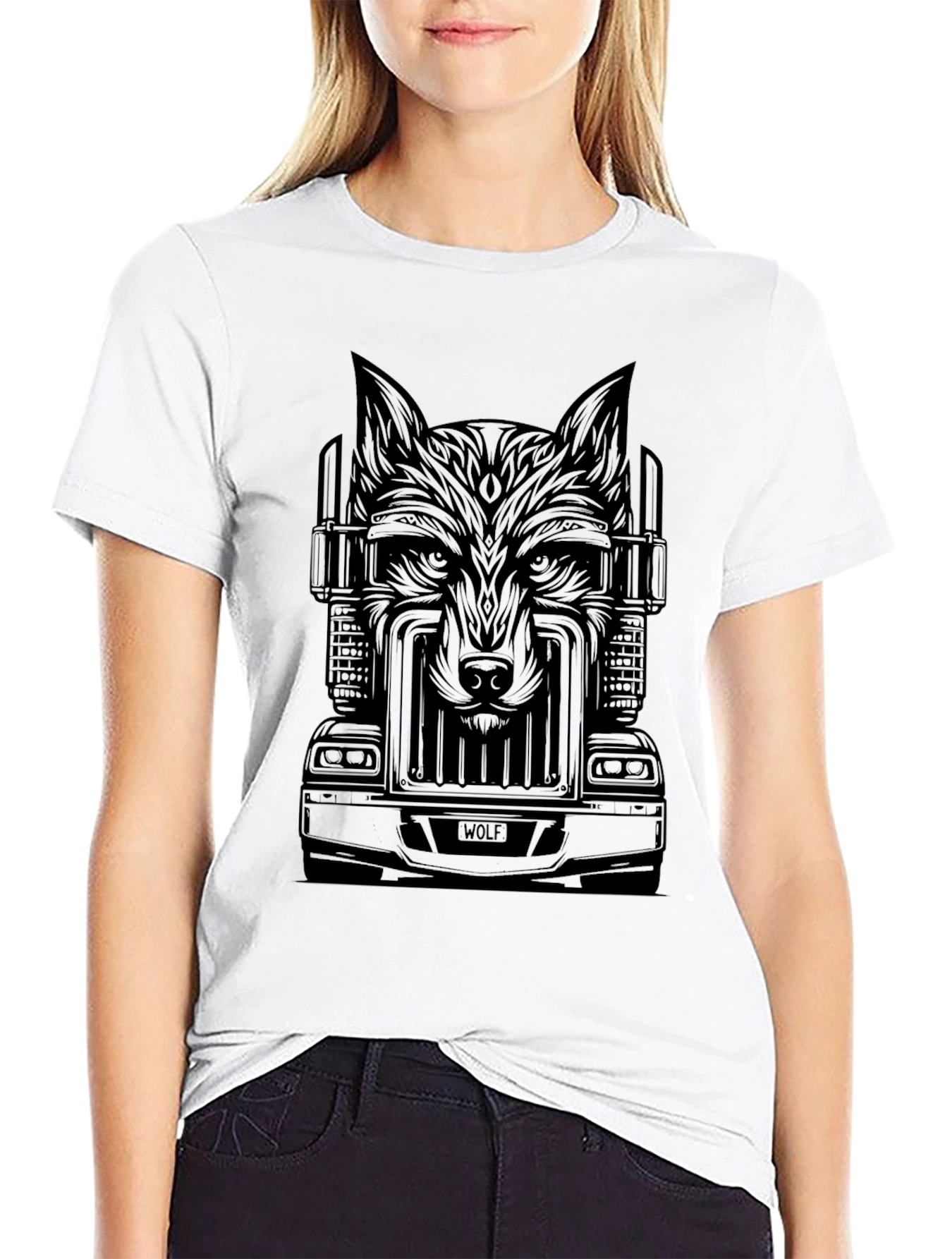 Wolf Trucker Graphic Tee - Cool Black T-Shirt