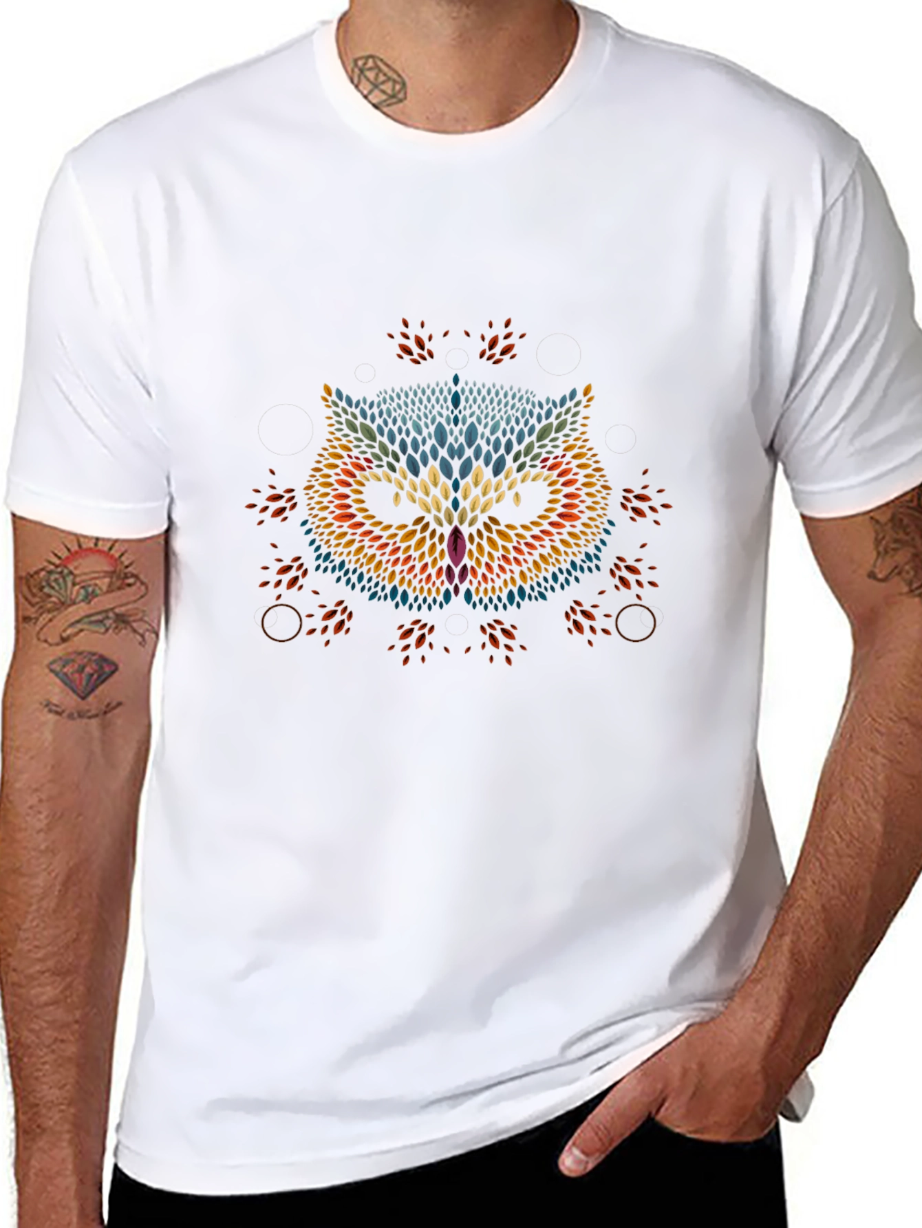 Artistic Owl Graphic T-Shirt - Stylish Crew Neck Tee