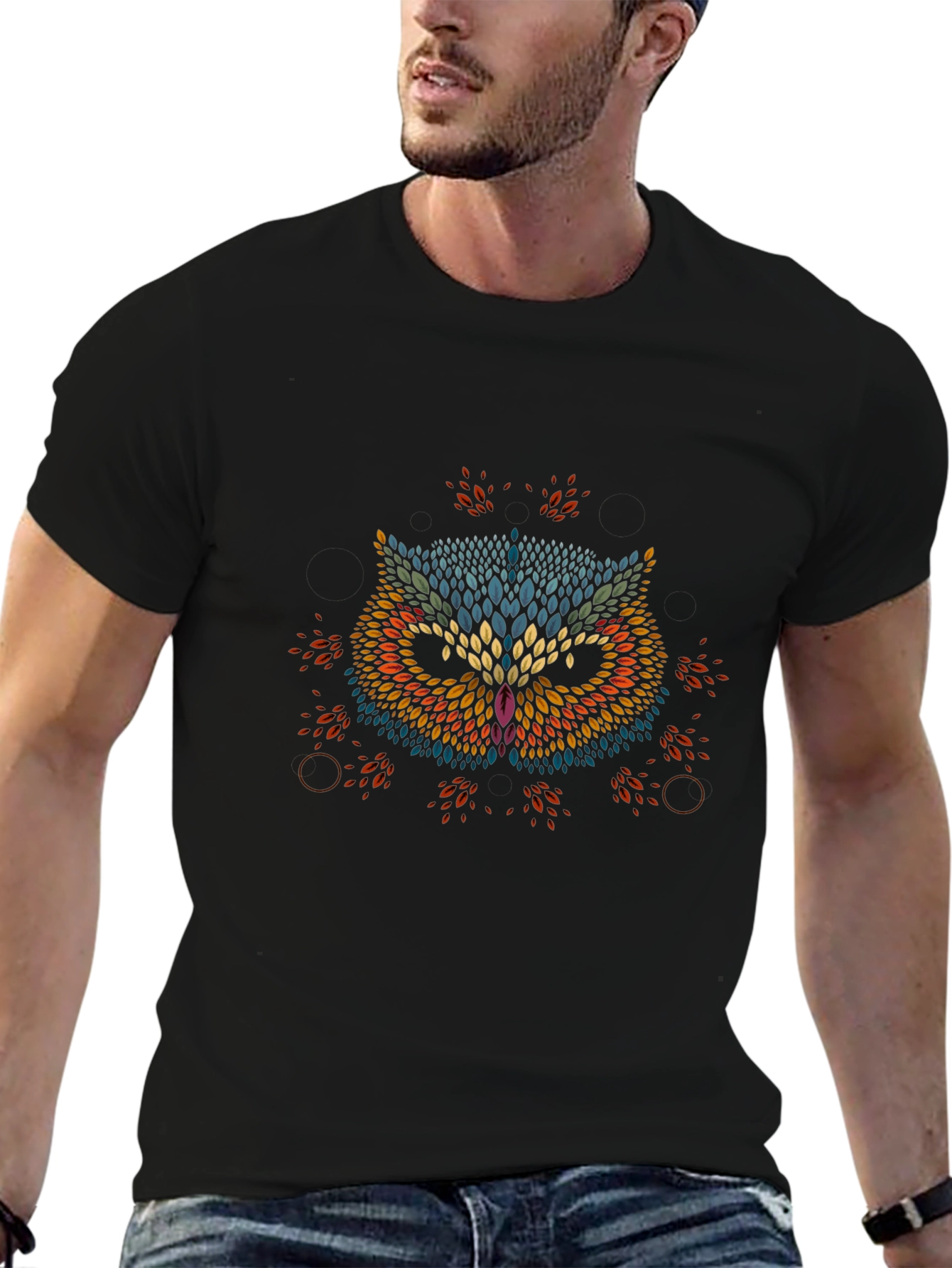 Artistic Owl Graphic T-Shirt - Stylish Crew Neck Tee