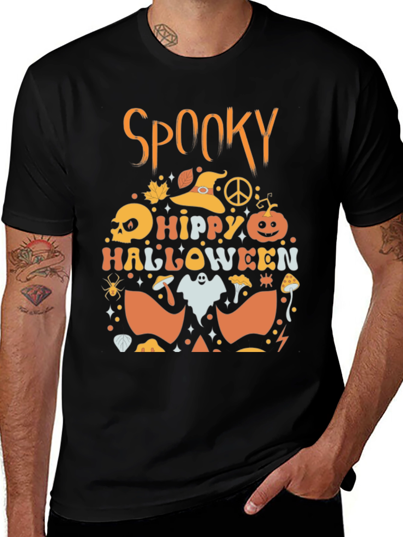 Spooky Hippy Halloween Black T-Shirt