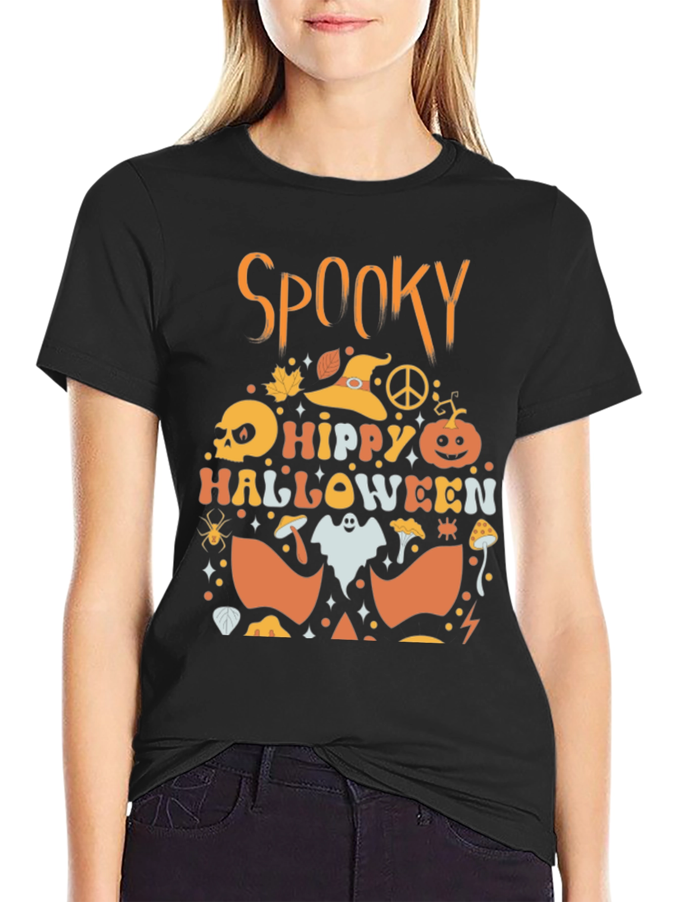 Spooky Hippy Halloween Black T-Shirt