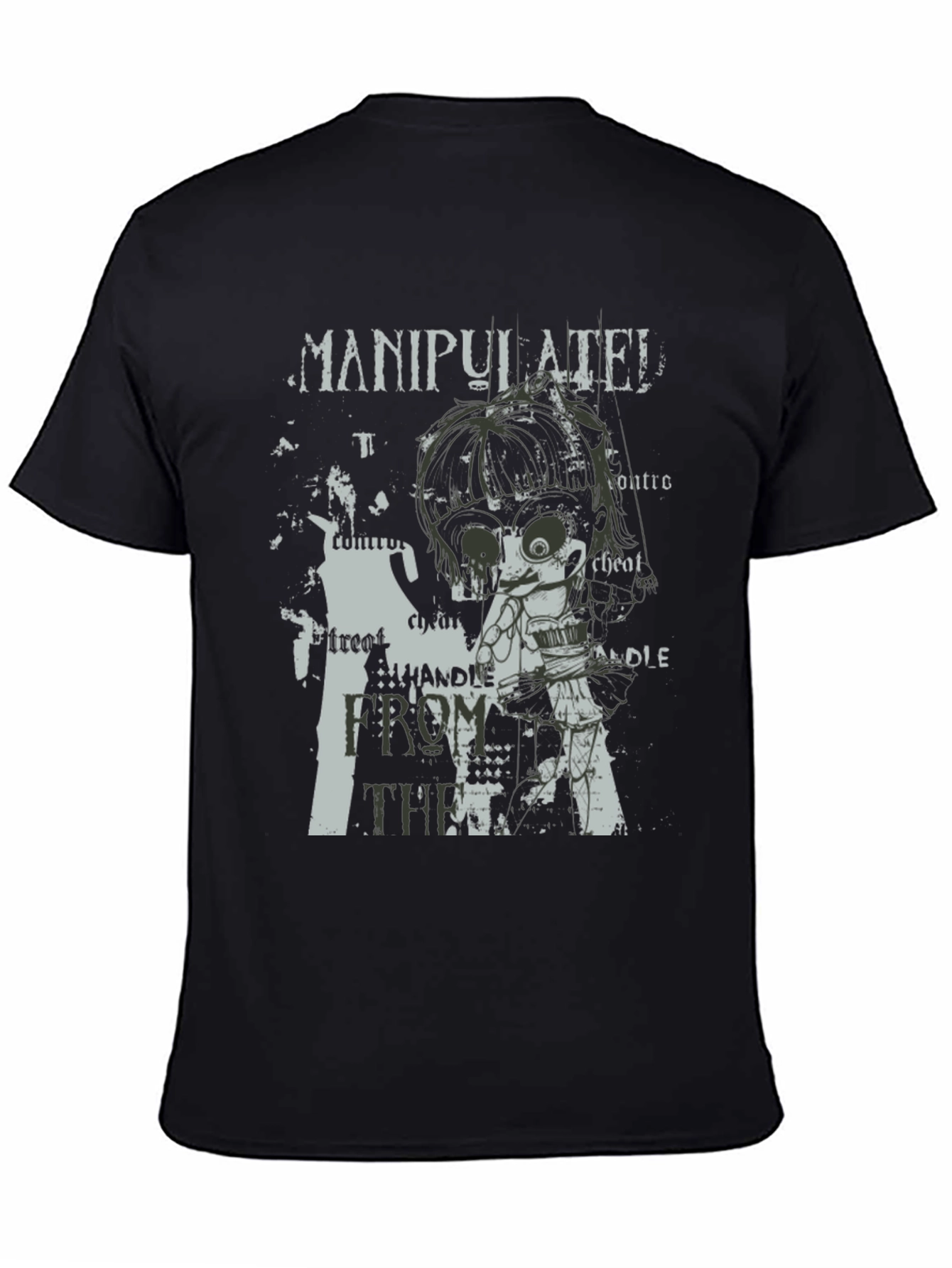 Manipulated Graphic Print Mens Black T-Shirt
