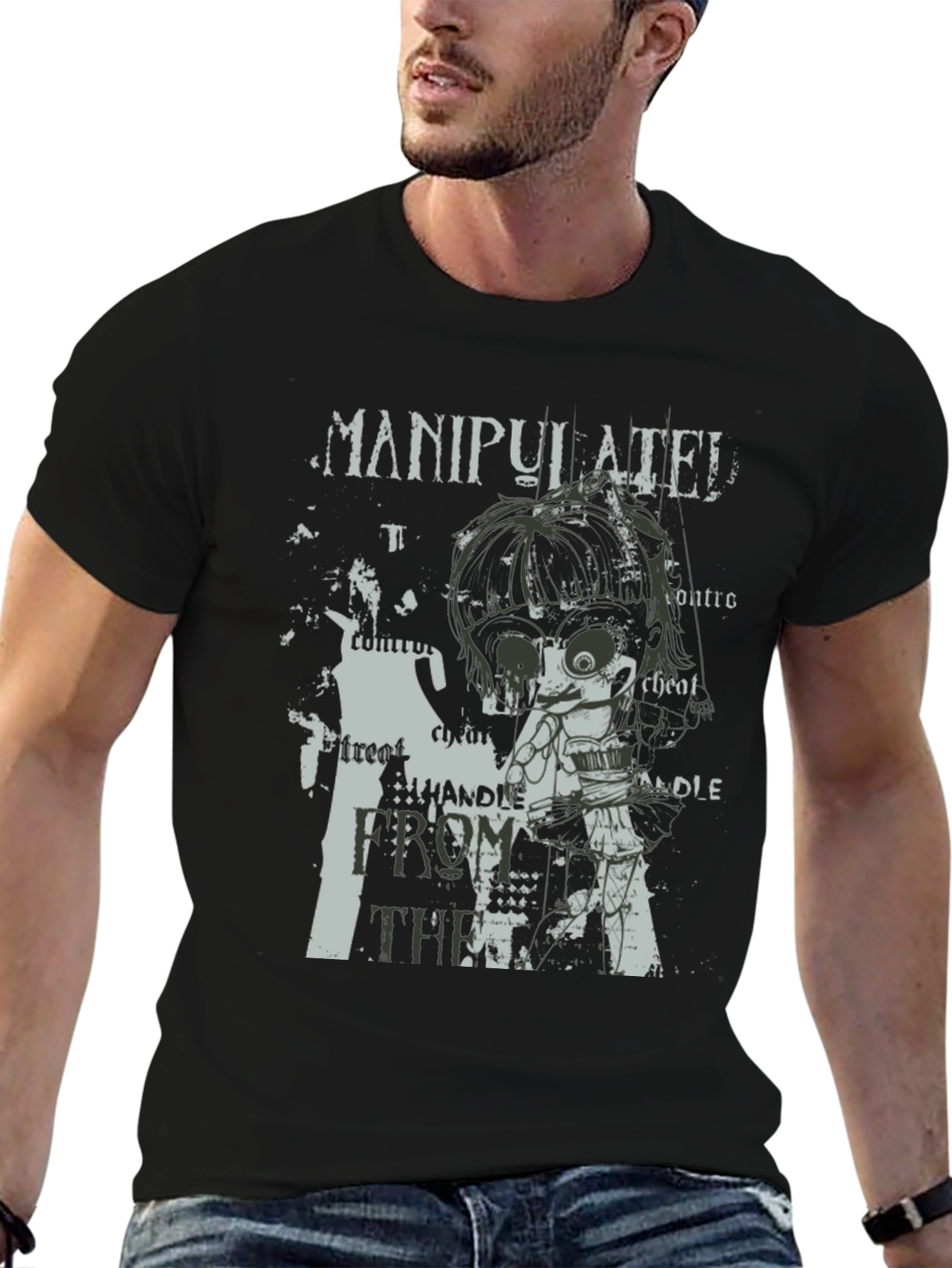 Manipulated Graphic Print Mens Black T-Shirt