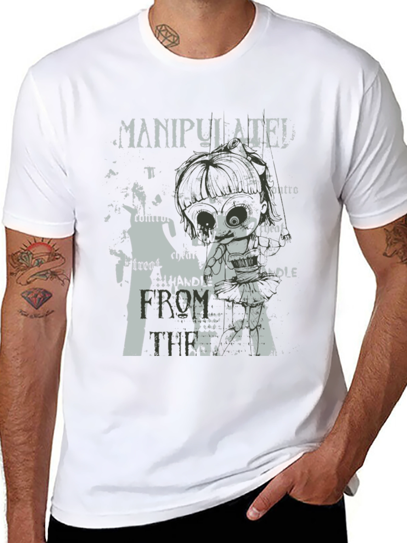 Manipulated Graphic Print Mens Black T-Shirt