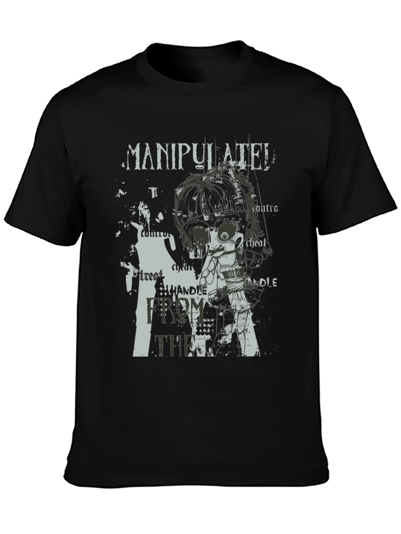 Manipulated Graphic Print Mens Black T-Shirt
