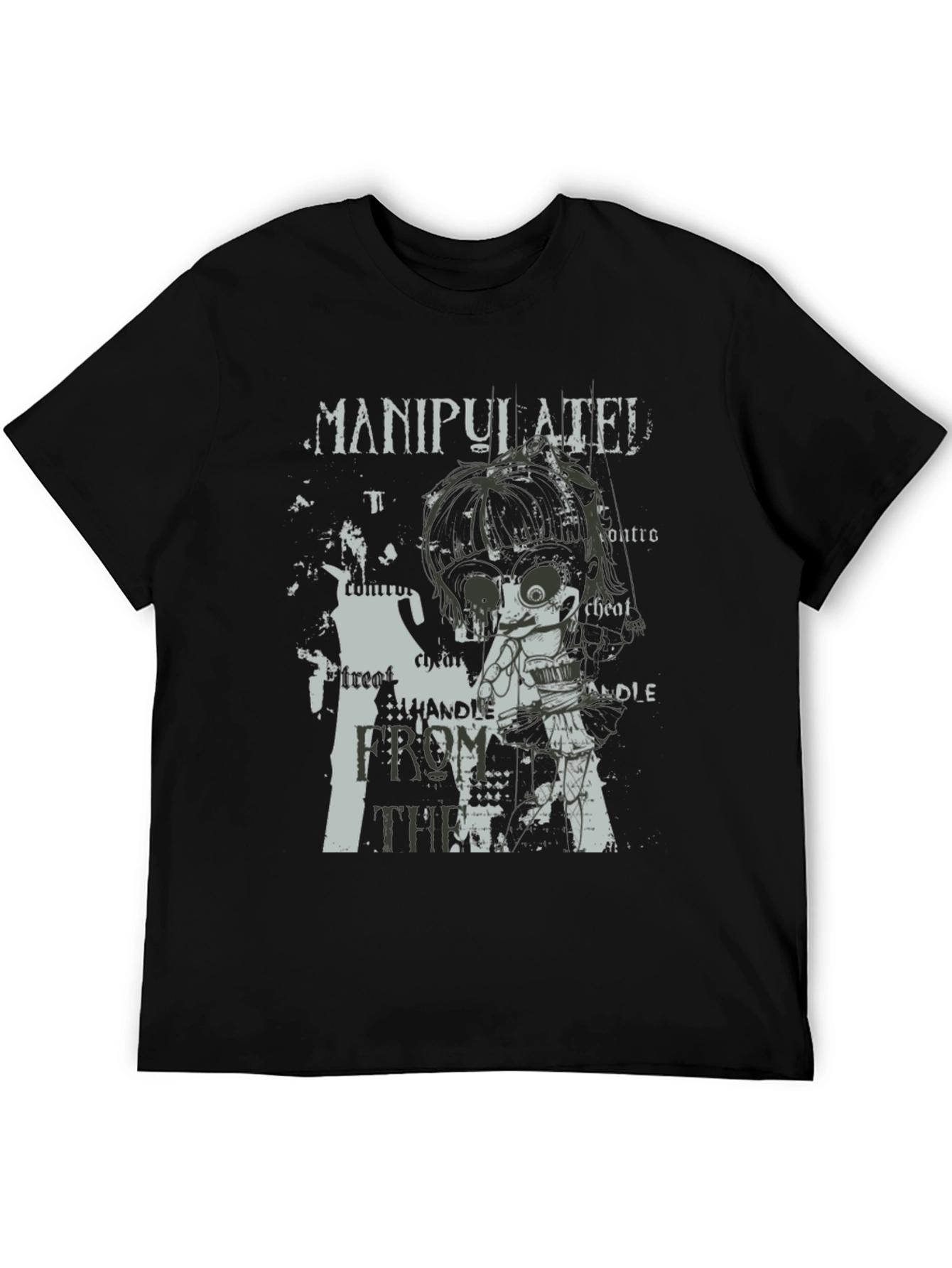 Manipulated Graphic Print Mens Black T-Shirt
