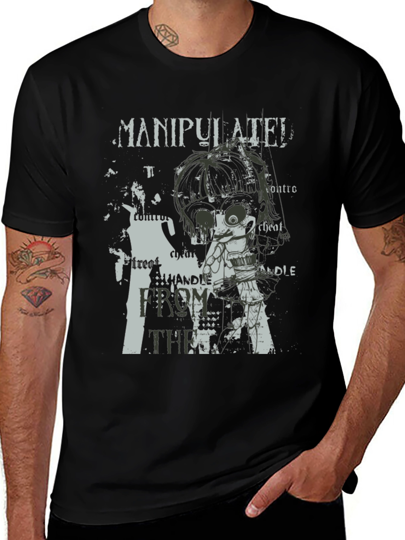 Manipulated Graphic Print Mens Black T-Shirt